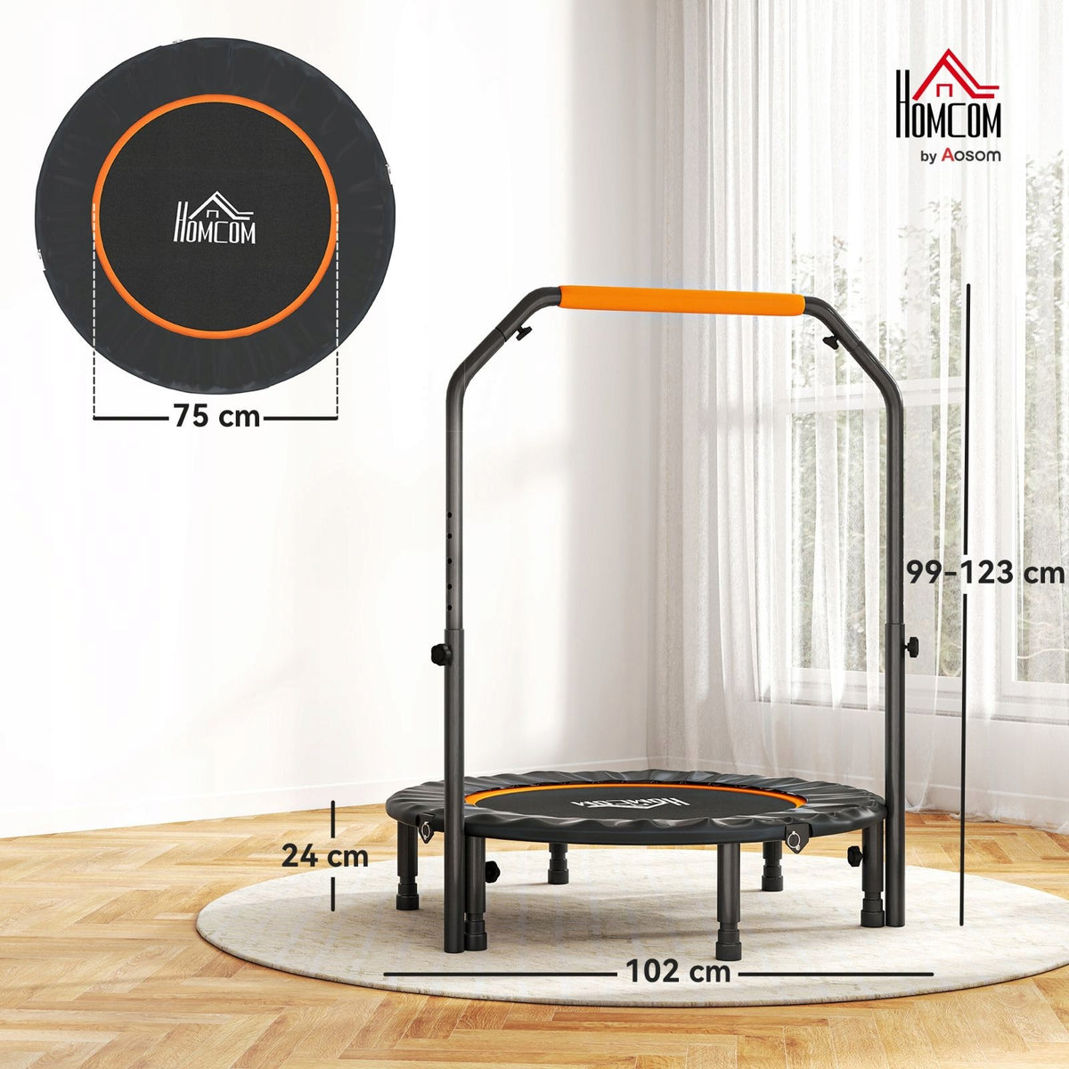Fitnesstrampoline, foldable, adjustable handle, Ø102 x 123H cm, black Brand no brand