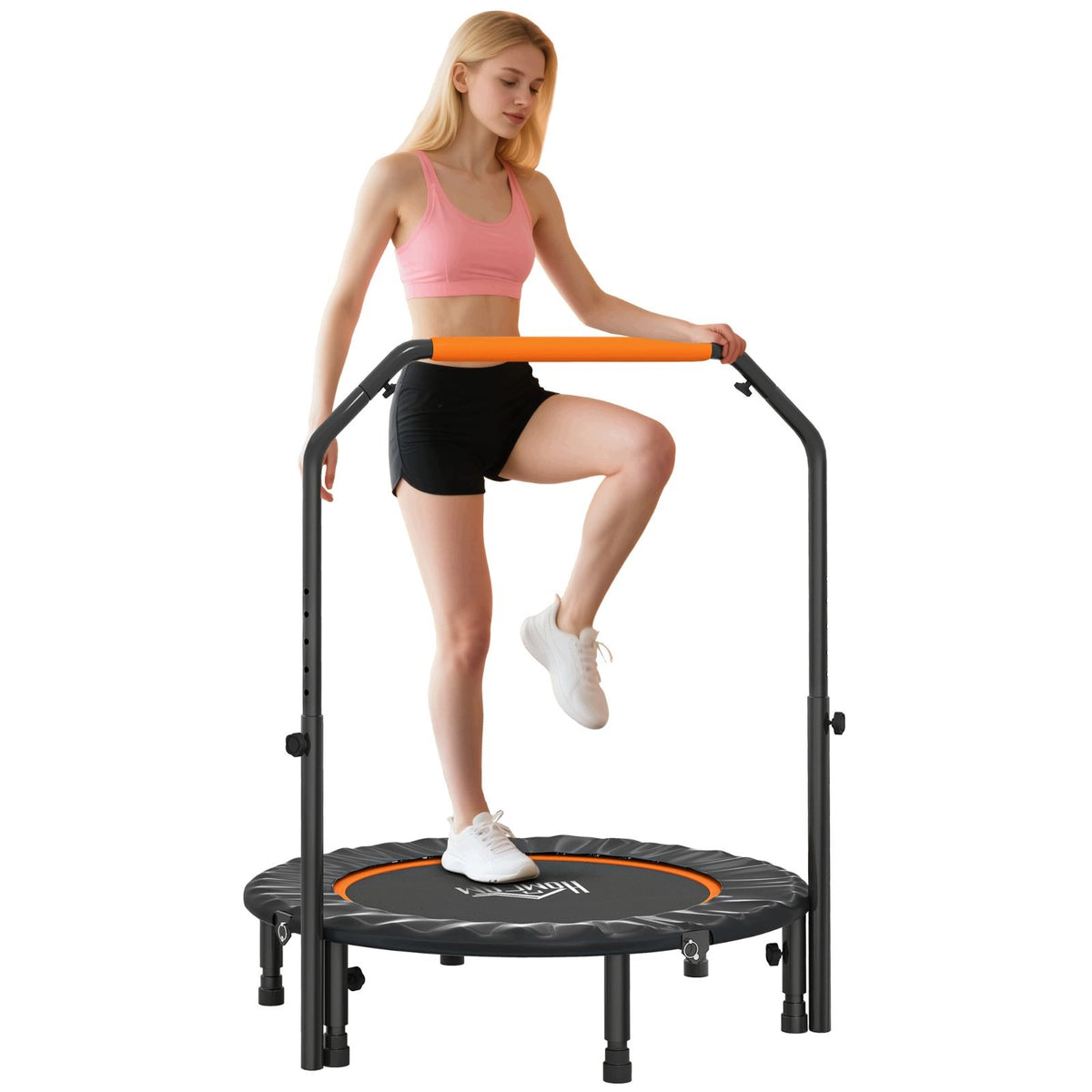 Fitnesstrampoline, foldable, adjustable handle, Ø102 x 123H cm, black