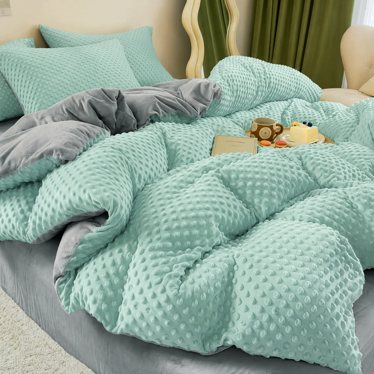 Fleece Bedding Minky 160x200 Double Sided Warm Fluffy Mint Grey Bear Manufacturer code MIŚ zimowa 160x200