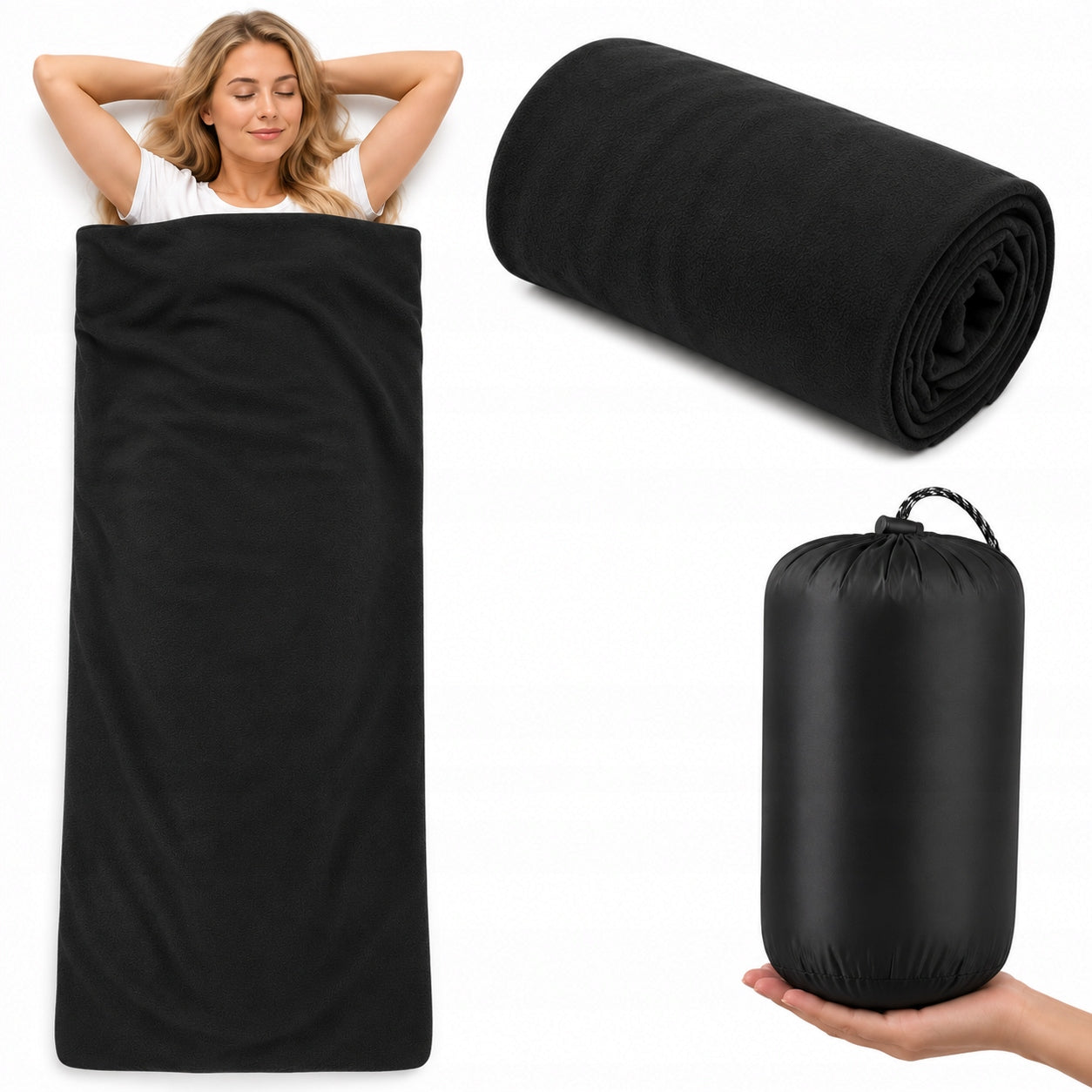 Fleece Sleeping Bag Tourist Quilt Blanket Warmer Sleeping Bag Insert Black