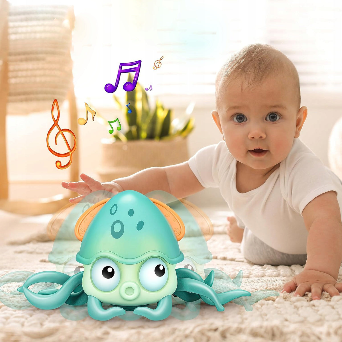 Fleeing Crawling Octopus INTERACTIVE Baby Crawling Toy Color green