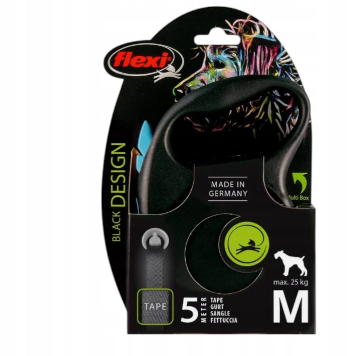 Flexi Black Design M tape leash 5 m Green Ergonomic handle Trade name Black Design