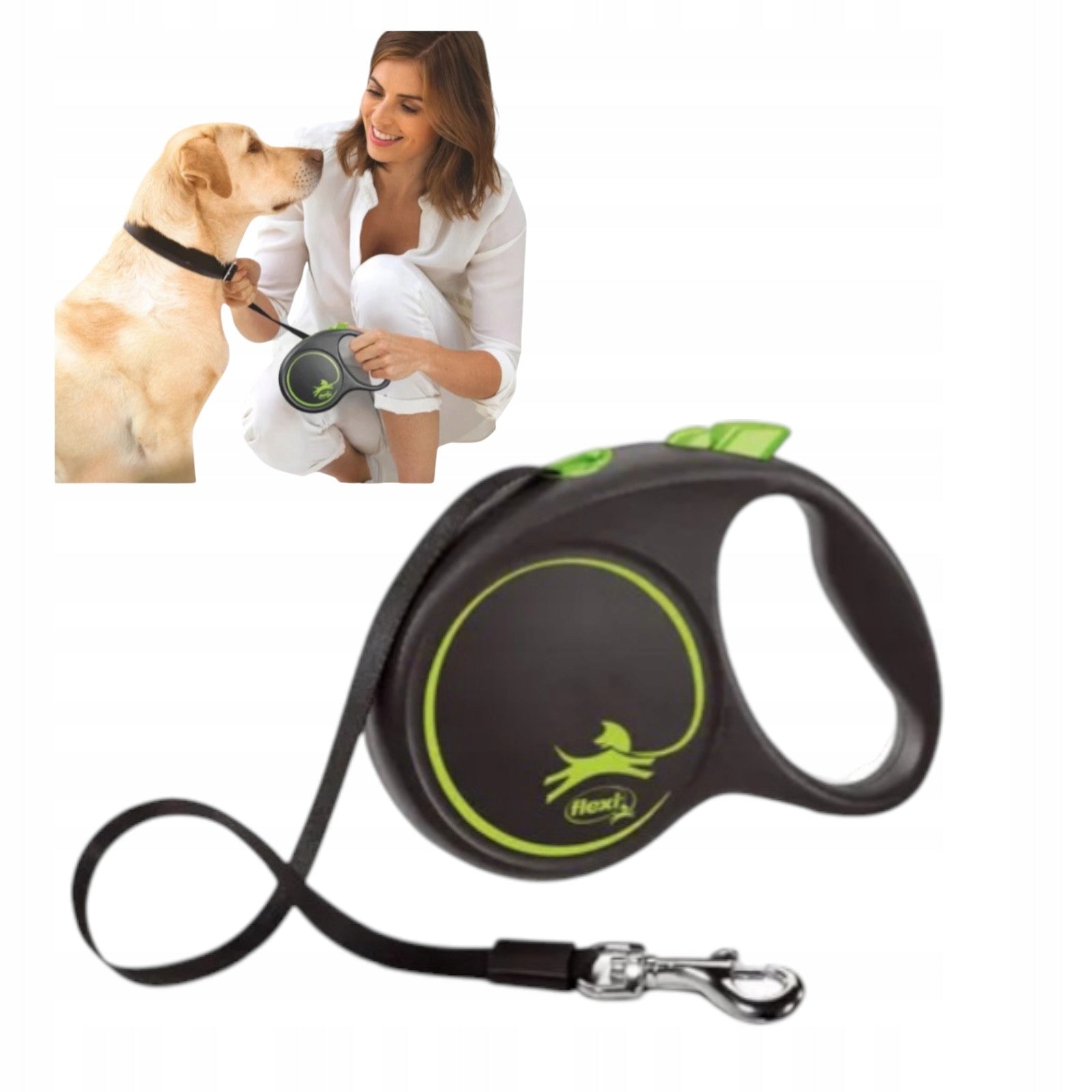 Flexi Black Design M tape leash 5 m Green Ergonomic handle