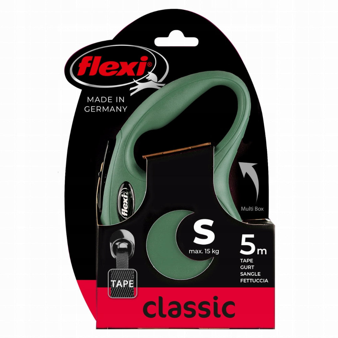 Flexi New Classic S Tape 5M Automatic Lanyard for Dogs up to 15kg Olive Packaging status original