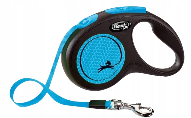 Flexi New Neon Automatic Dog Leash Tape M Blue 5 meters