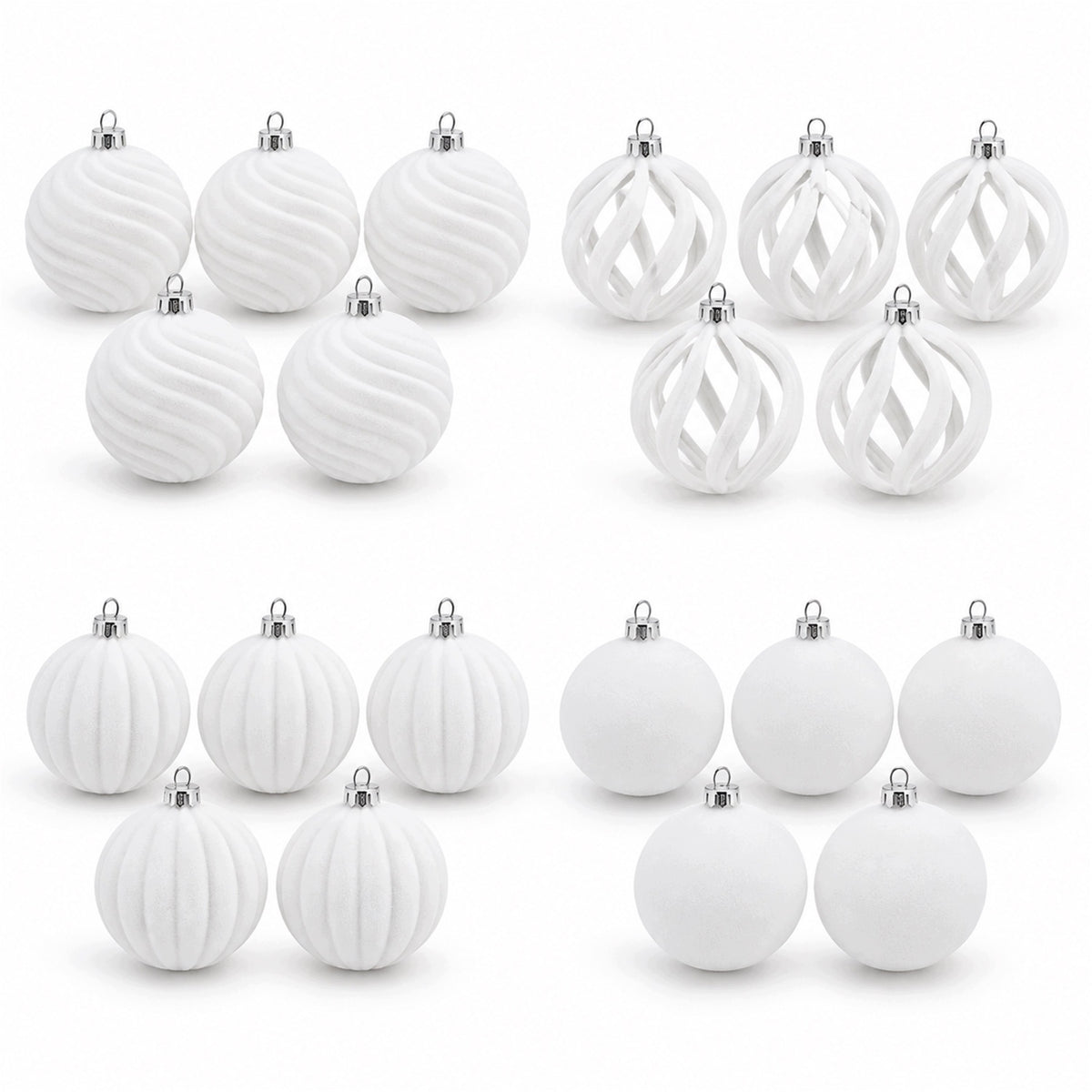 Flocked CHRISTMAS TREE BAUBLES SET OF 6CM CHRISTMAS TREE BAUBLES 20 PCS white Longest dimension 6 cm