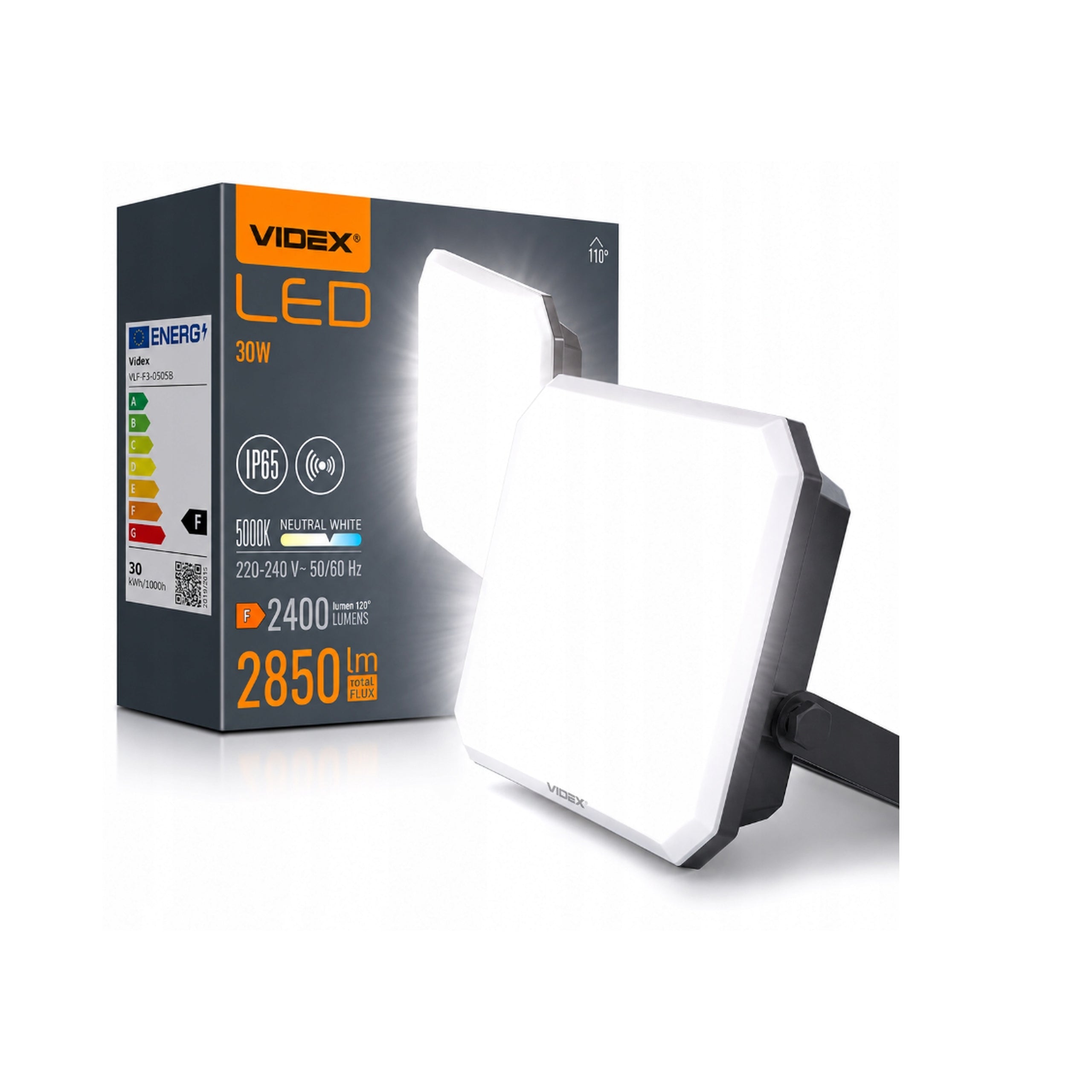 Floodlight LED LAMP HEADLIGHT HALOGEN 30W 2850lm 5000K BLACK VIDEX STRONG