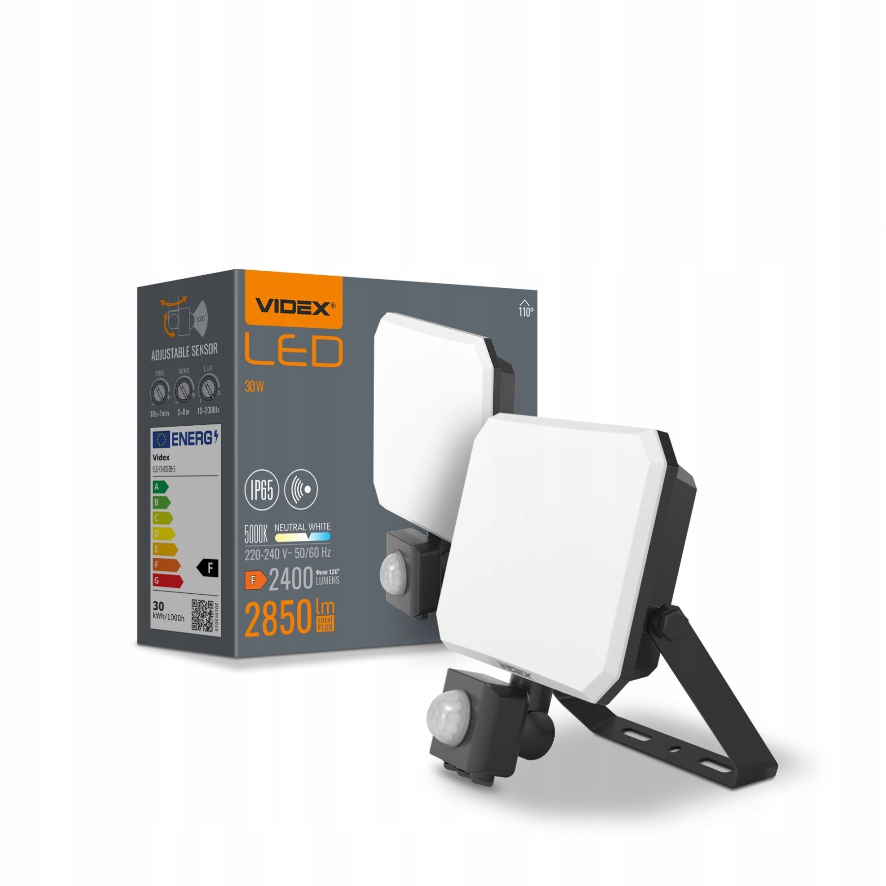 Floodlight LED halogen lamp WHITE MILK with sensor 30W 2850lm 5000K IP65