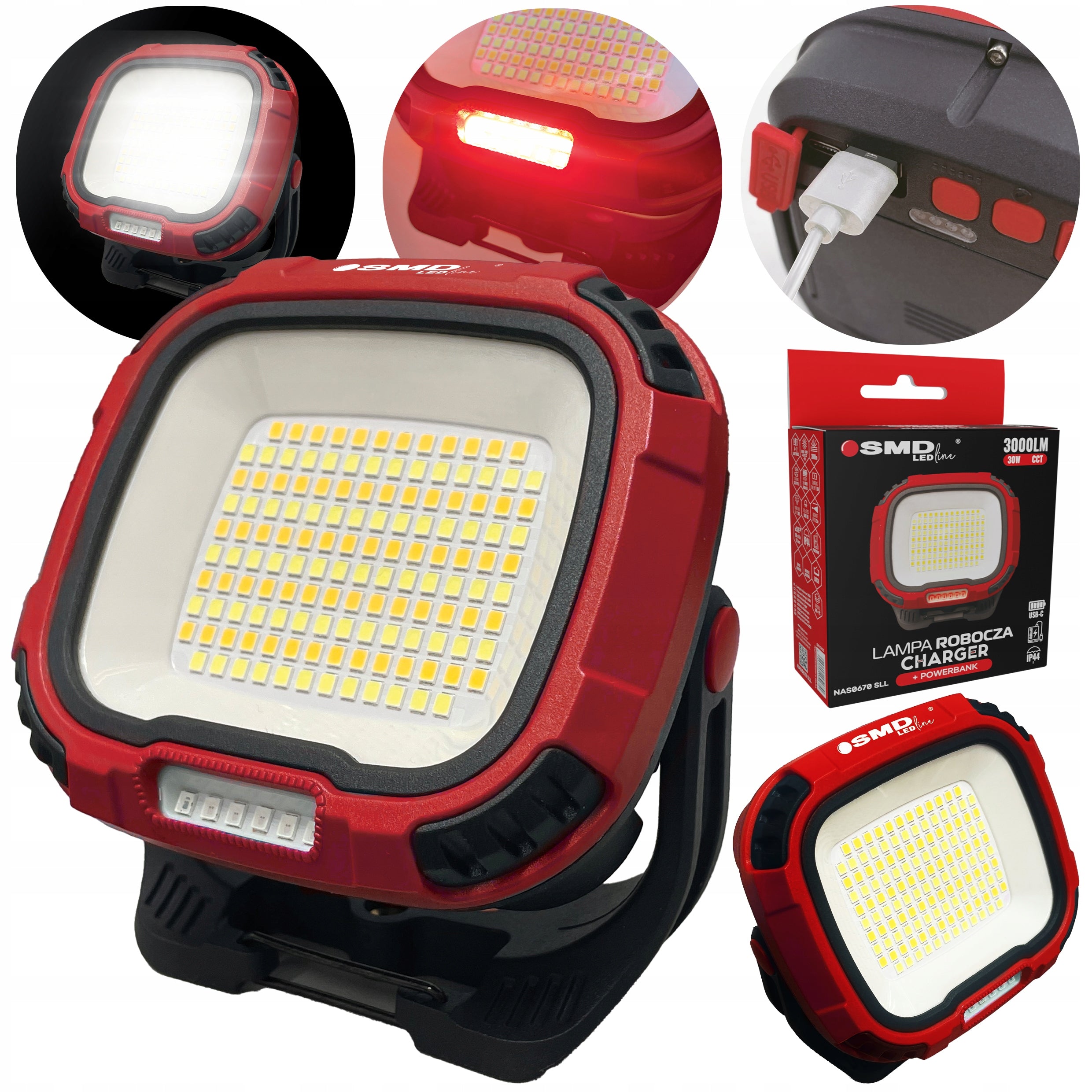 Floodlight halogen lamp built-in flashlight camping large powerful powerbank Packaging status original