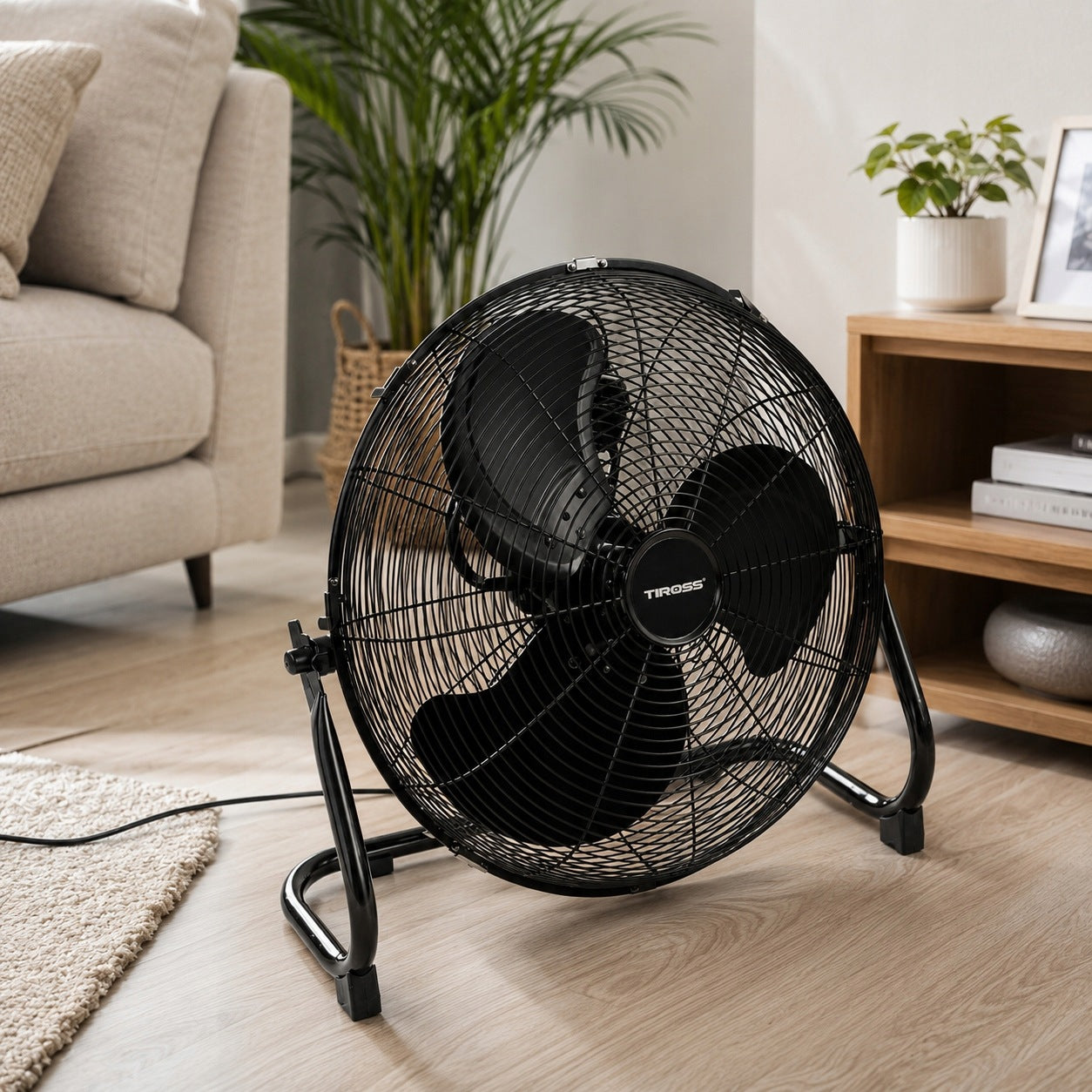 Floor Fan Black Metal 16” 65W, 3 Modes, Powerful Air Supply Packaging status original