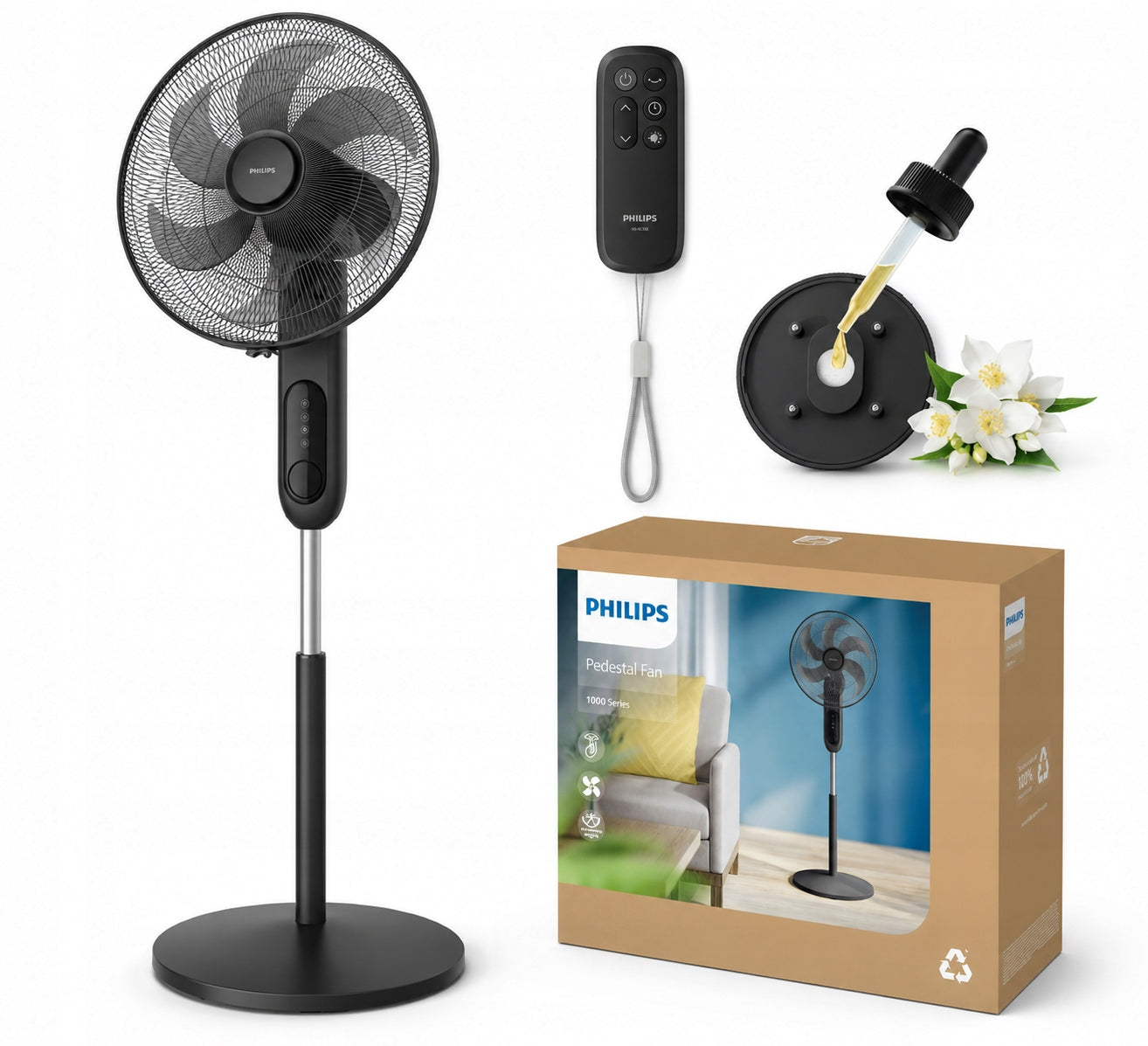 Floor Fan Philips CX1520/01 47W 43dB Timer Remote Control black