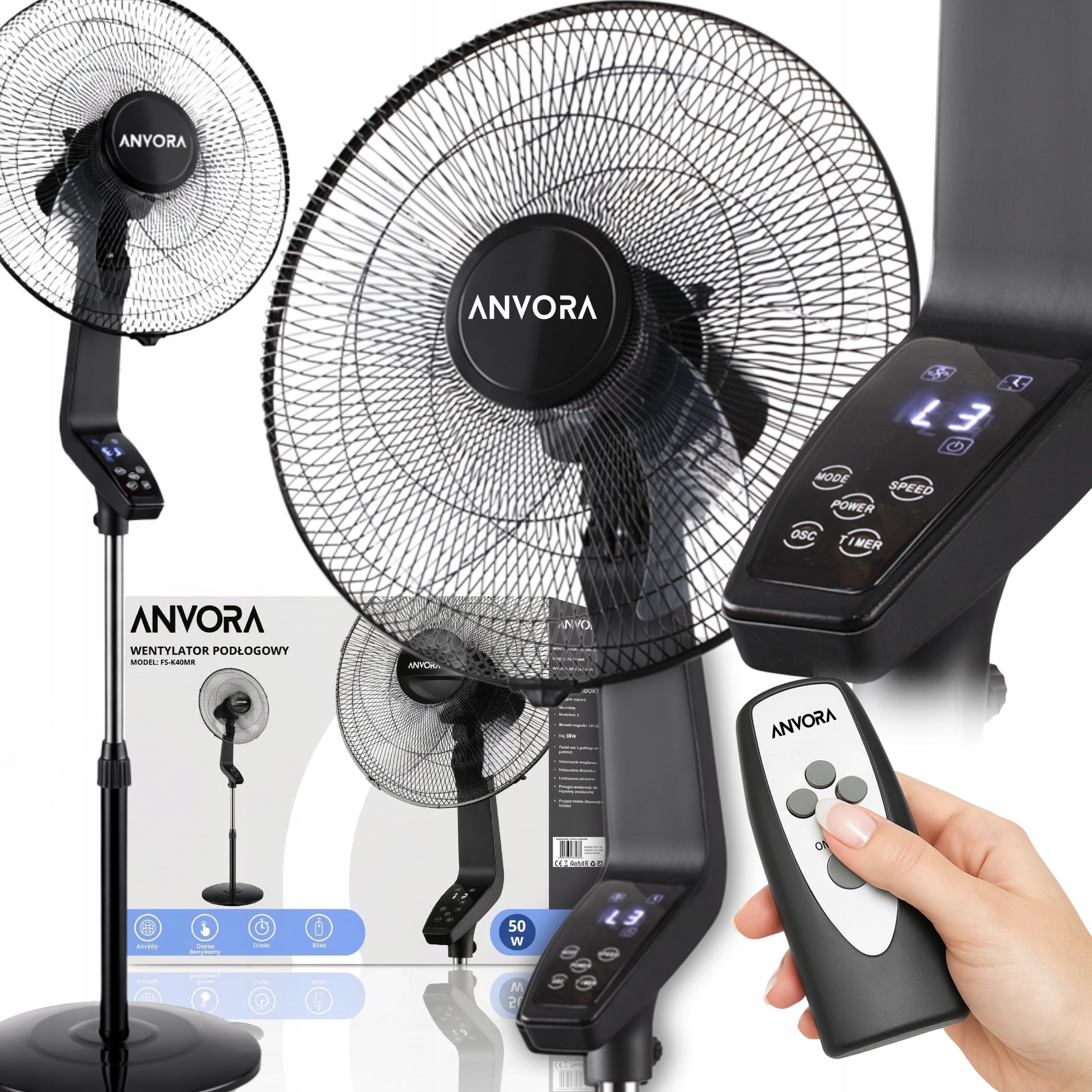 Floor Standing Fan with Remote Control Powerful Quiet Room Windmill 50W