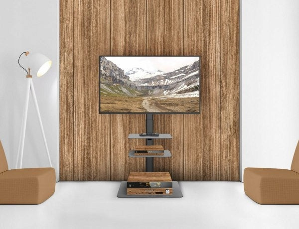 Floor TV Stand with Shelves Universal Packaging status original