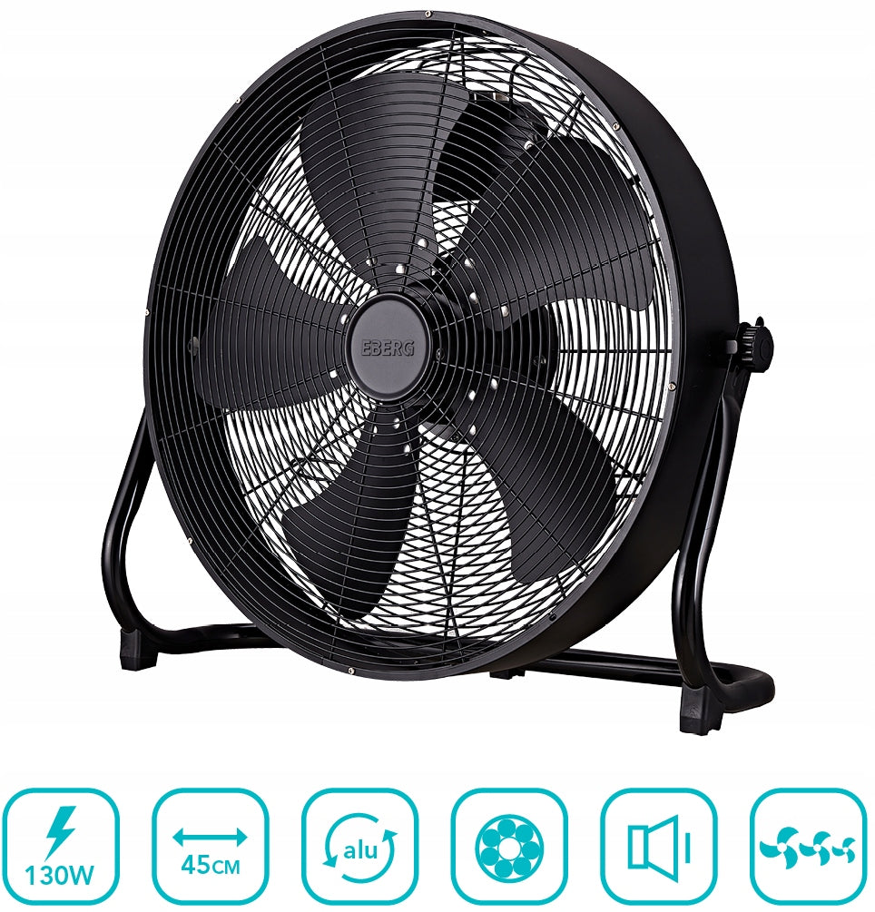 Floor fan EBERG HRB fan circulator 45cm large powerful 130W XXL Dominant color black