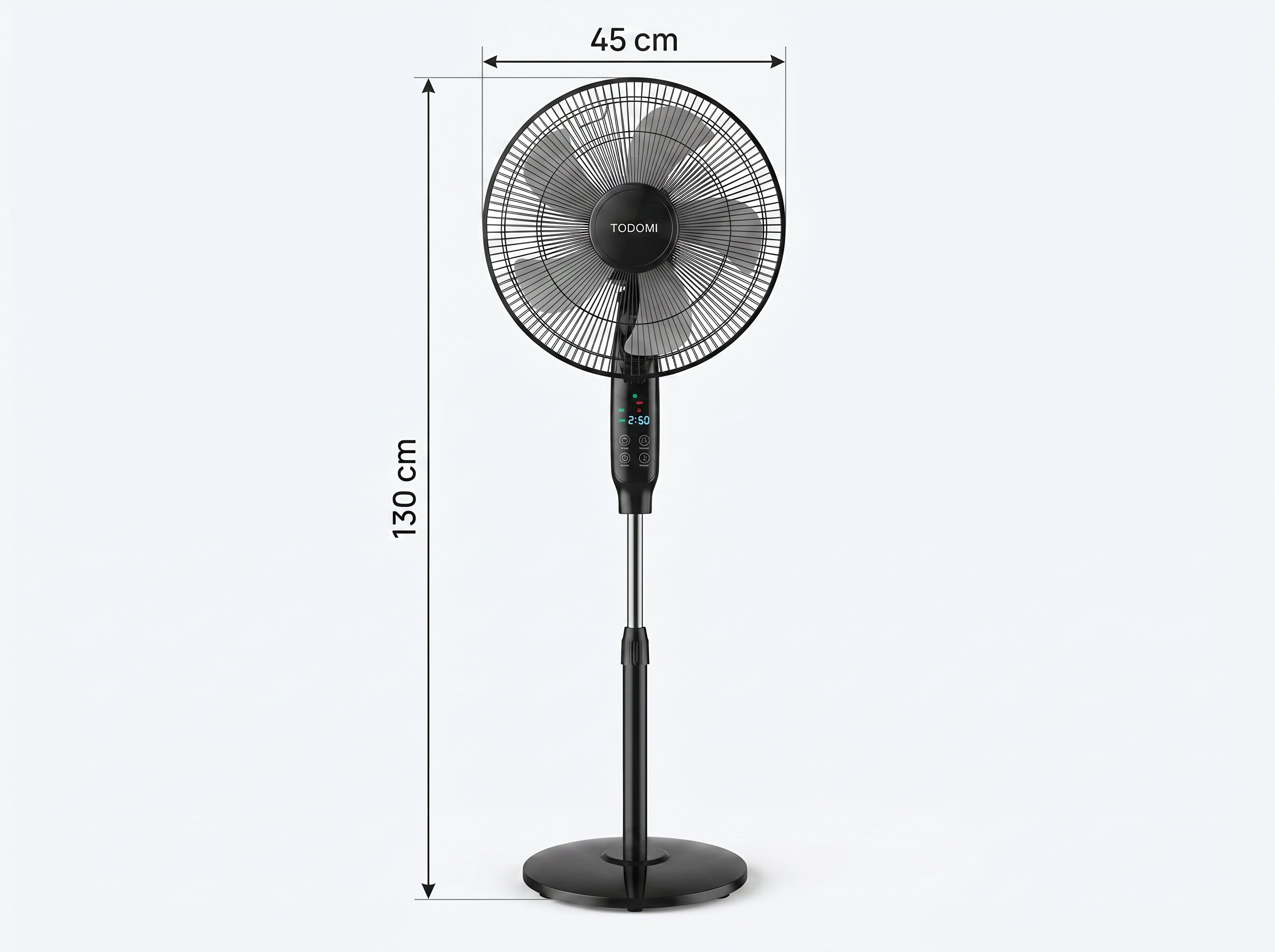 Floor fan standing fan 45cm quiet 5 LED blades + remote control TIMER Dominant color black