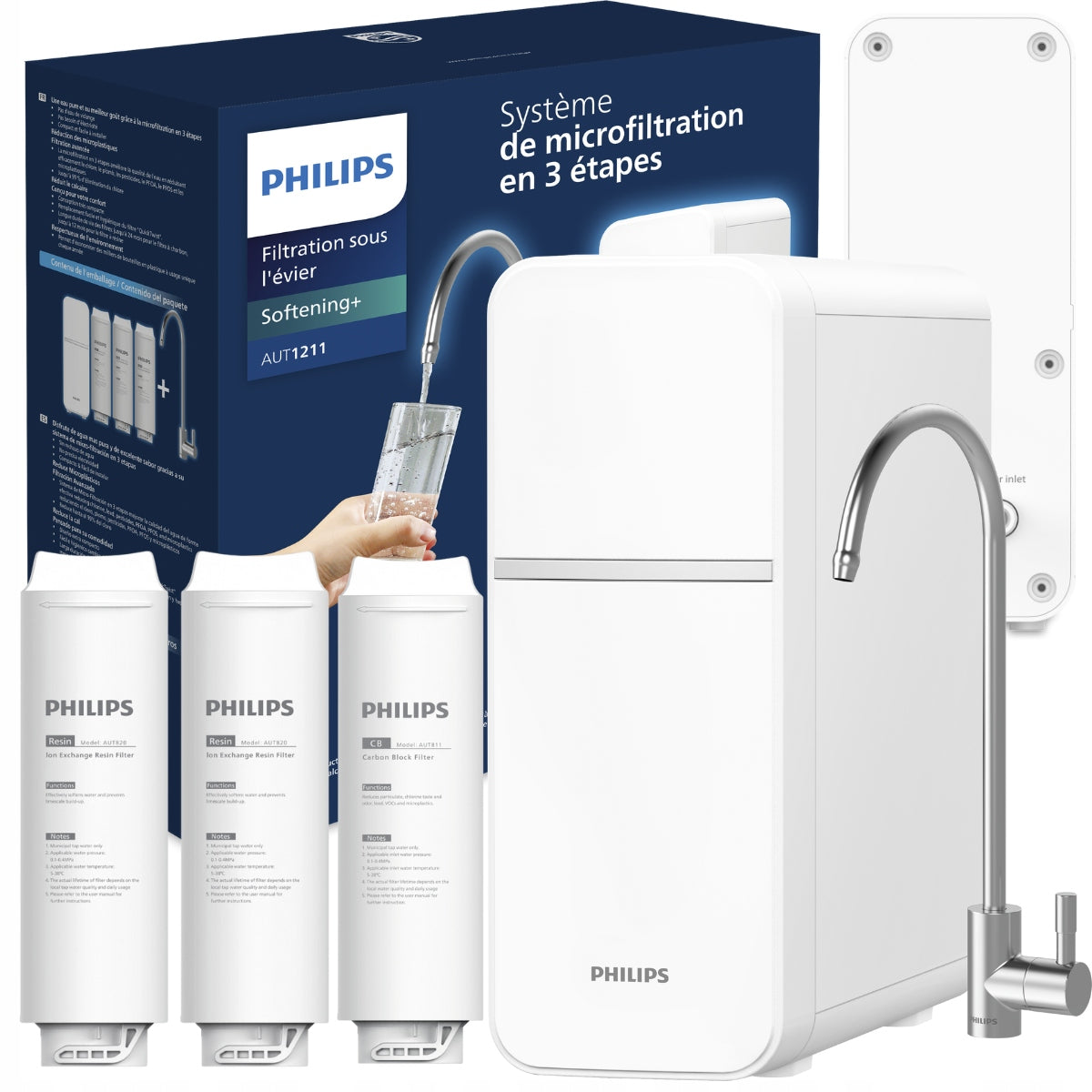 Flow-through softening water filter Philips AUT1211, sink filter