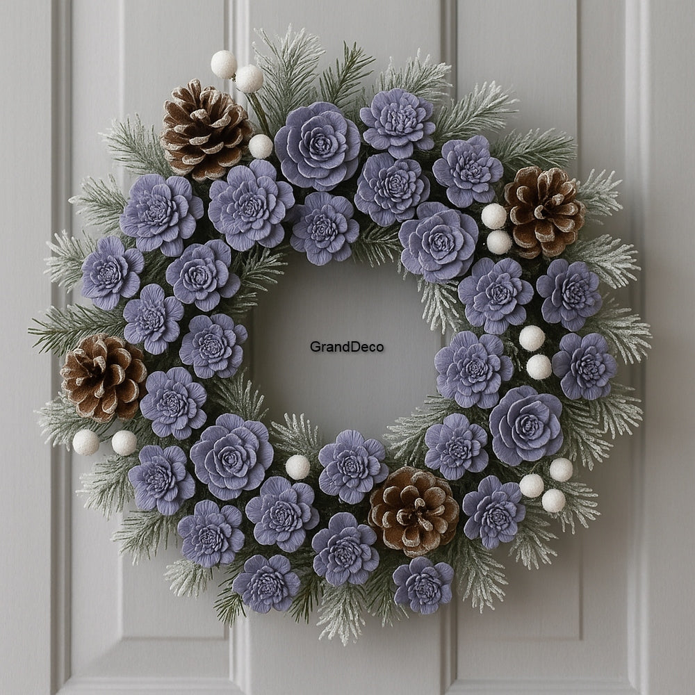 Flowers for pastel Christmas tree, purple flowers shola 60 pcs.2-6 cm GrandDeco Manufacturer code Kwiaty na choinkę pastelowe, fioletowe