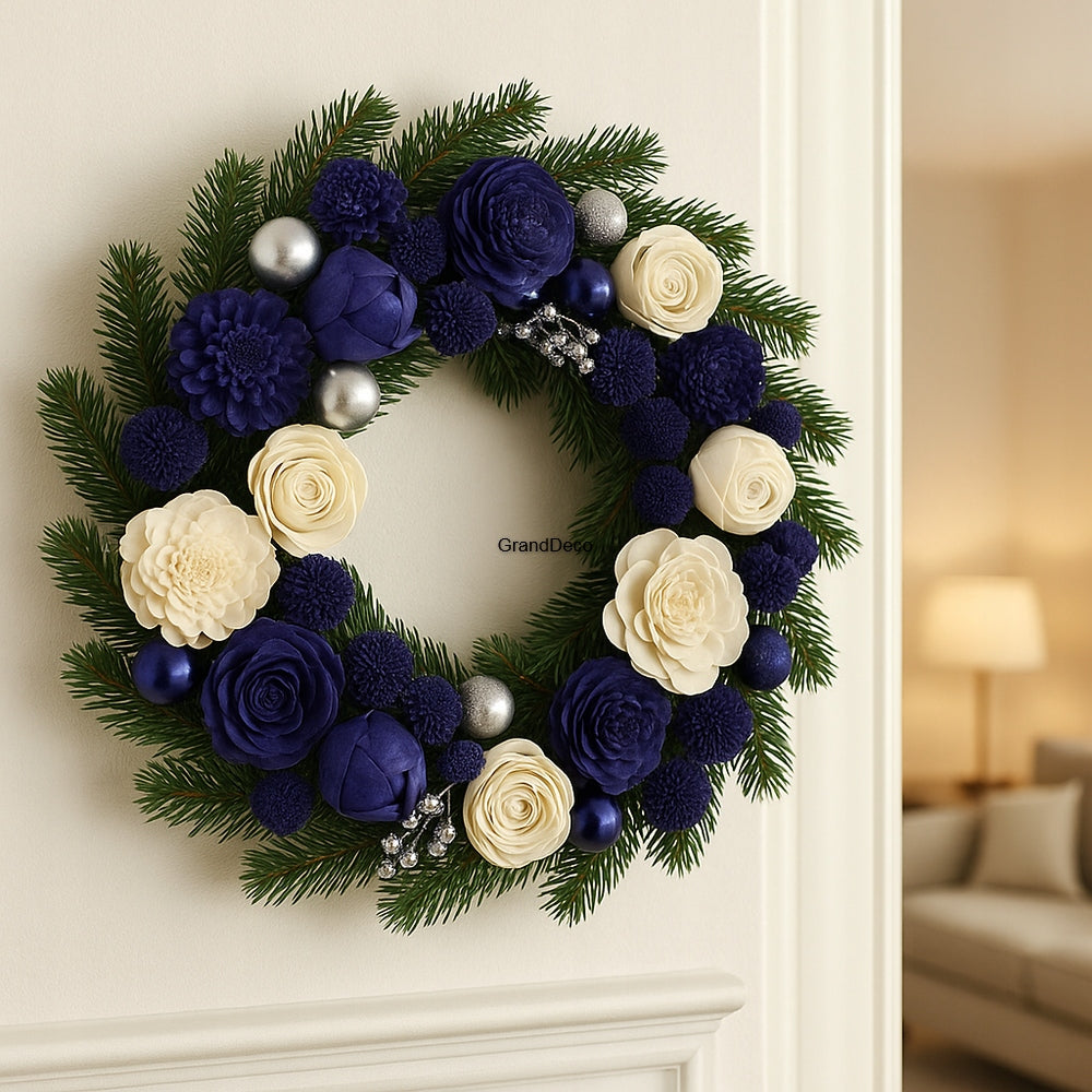 Flowers shola navy blue and white 60 pcs (2 – 6 cm) elegant collection GrandDeco Manufacturer code Kwiaty shola granatowo-białe 60 szt. (2–6 cm)