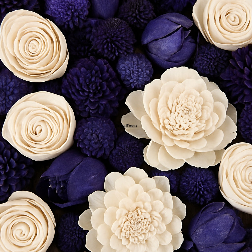 Flowers shola navy blue and white 60 pcs (2 – 6 cm) elegant collection GrandDeco