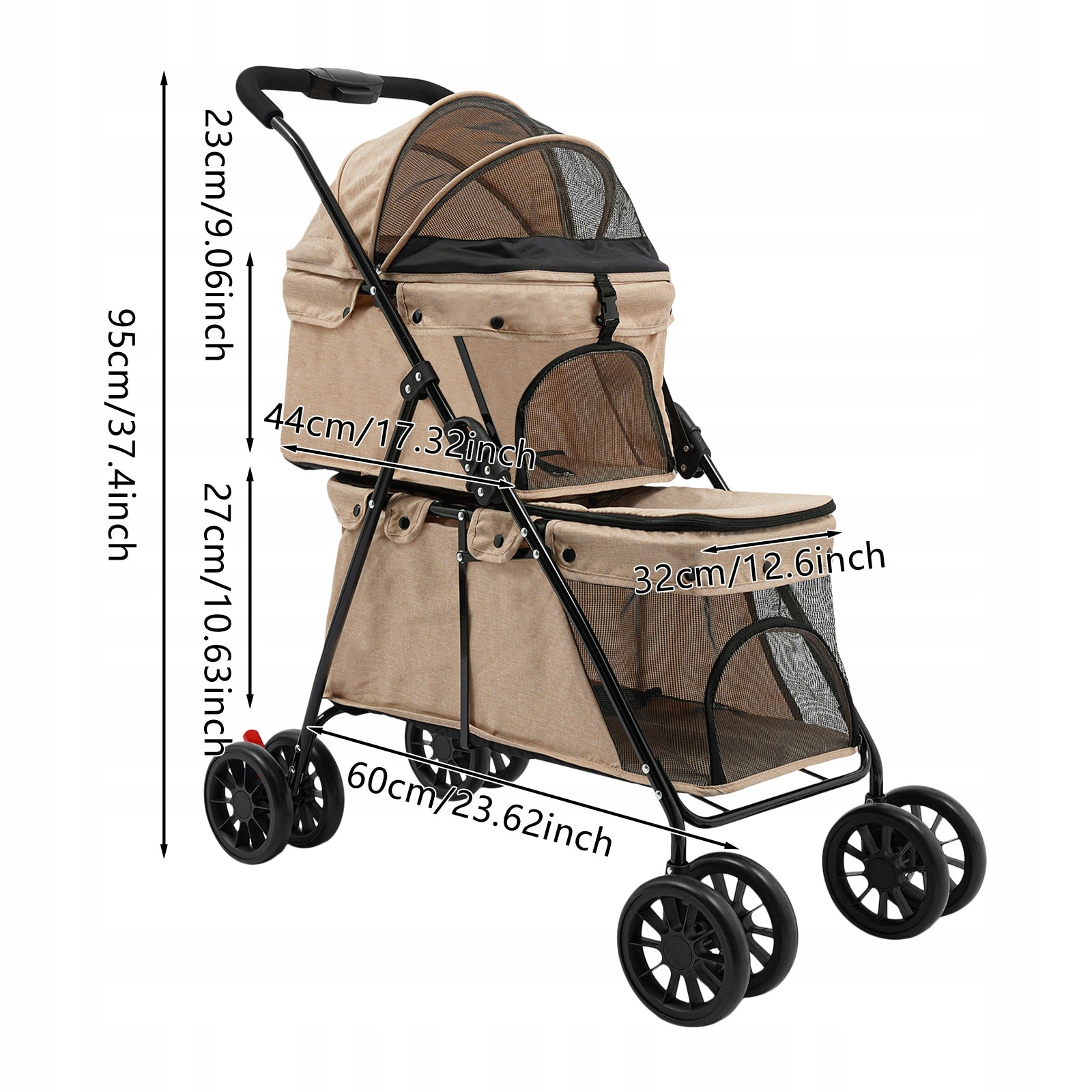 Foldable Double-Deck Pet Stroller, Weight Capacity: 15–20 kg Packaging status original