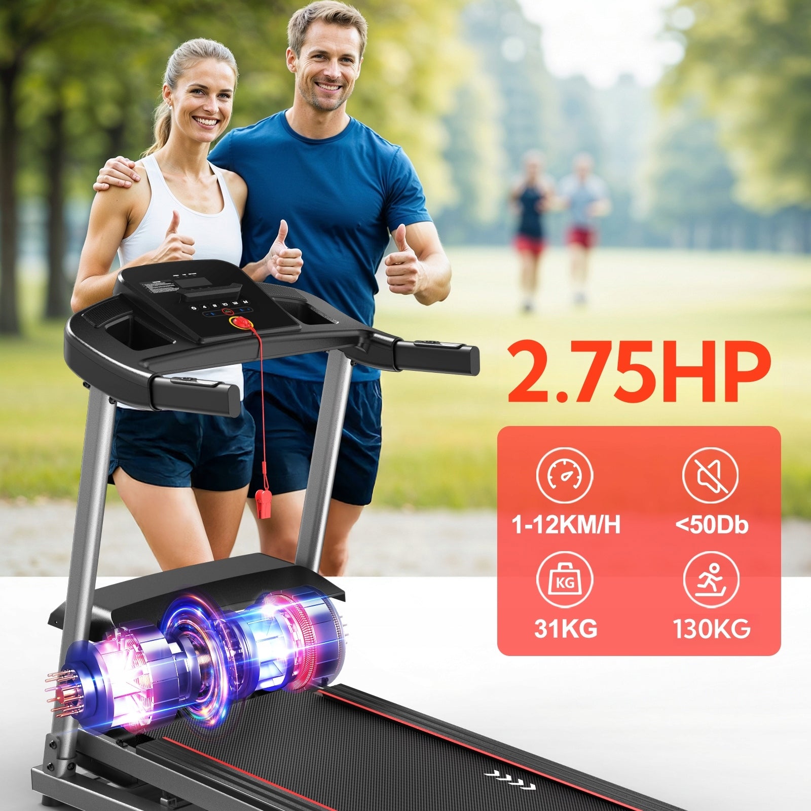 Foldable Home Treadmill with 3 Incline, 12 km/h for the Whole Family,130kg Packaging status original
