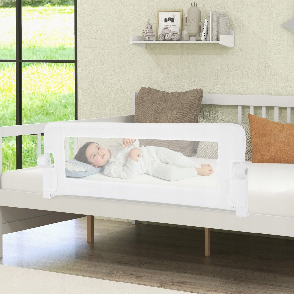 Folding Bed Barrier with Adjustable Straps 121 x 40,5 x 42 cm White Brand Costway