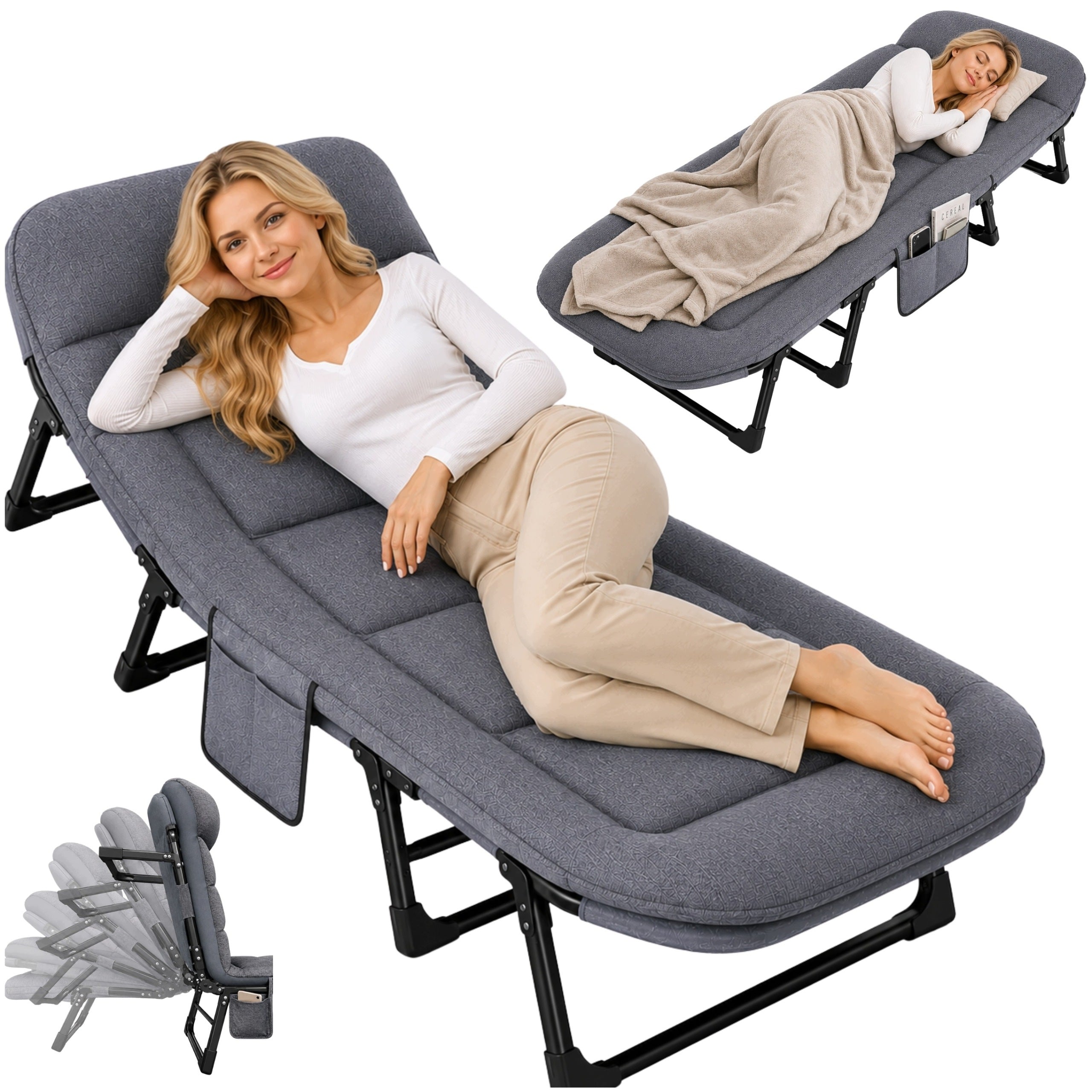 Folding Bed Field Canadian Hiking Sun Lounger Folding 2in1 Relaxing