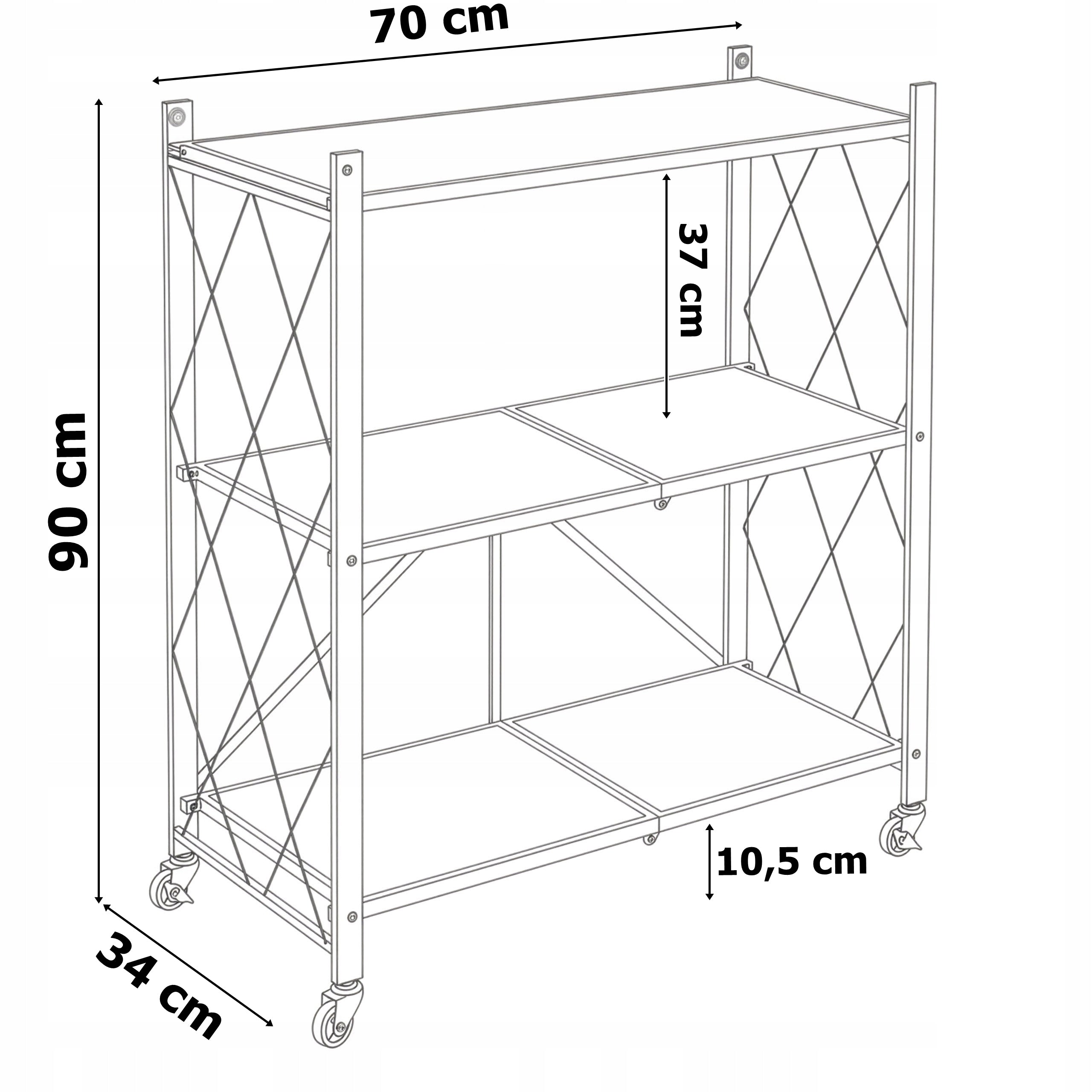 Folding Bookcase Mobile Metal On Wheels 3 Shelves Loft Wood Pattern 70cm Manufacturer code 611073MG