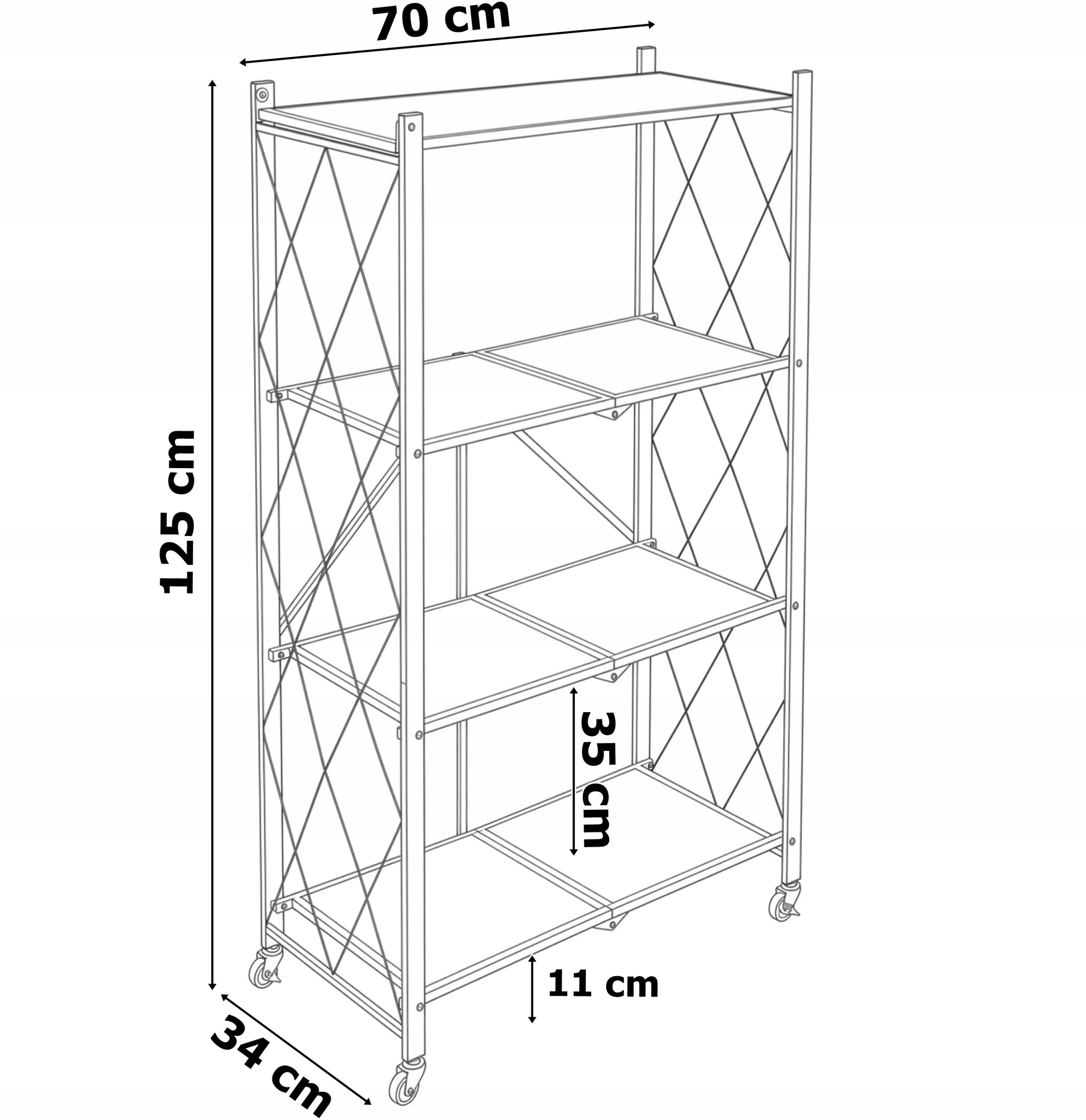 Folding Bookcase Mobile Metal On Wheels 4 Shelves Loft Wood Pattern 70cm Manufacturer code 611080MG