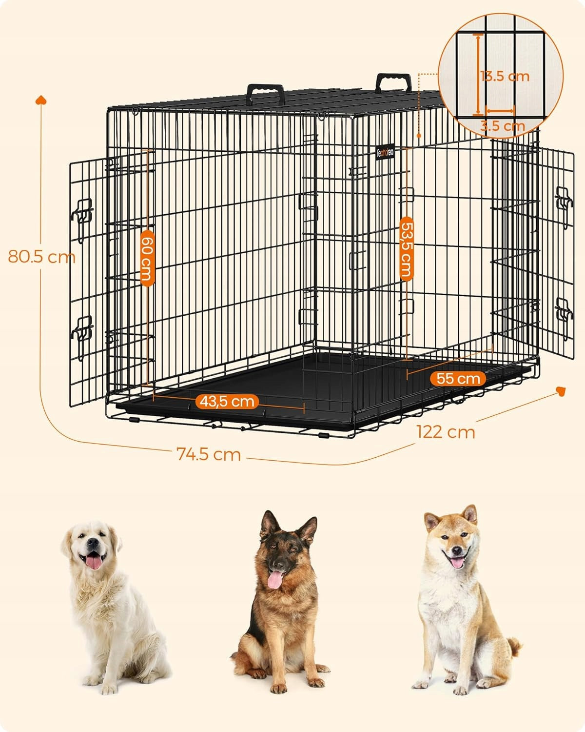 Folding Dog Cage Large Metal Transport 122x75x80 cm Manufacturer code PPD48H