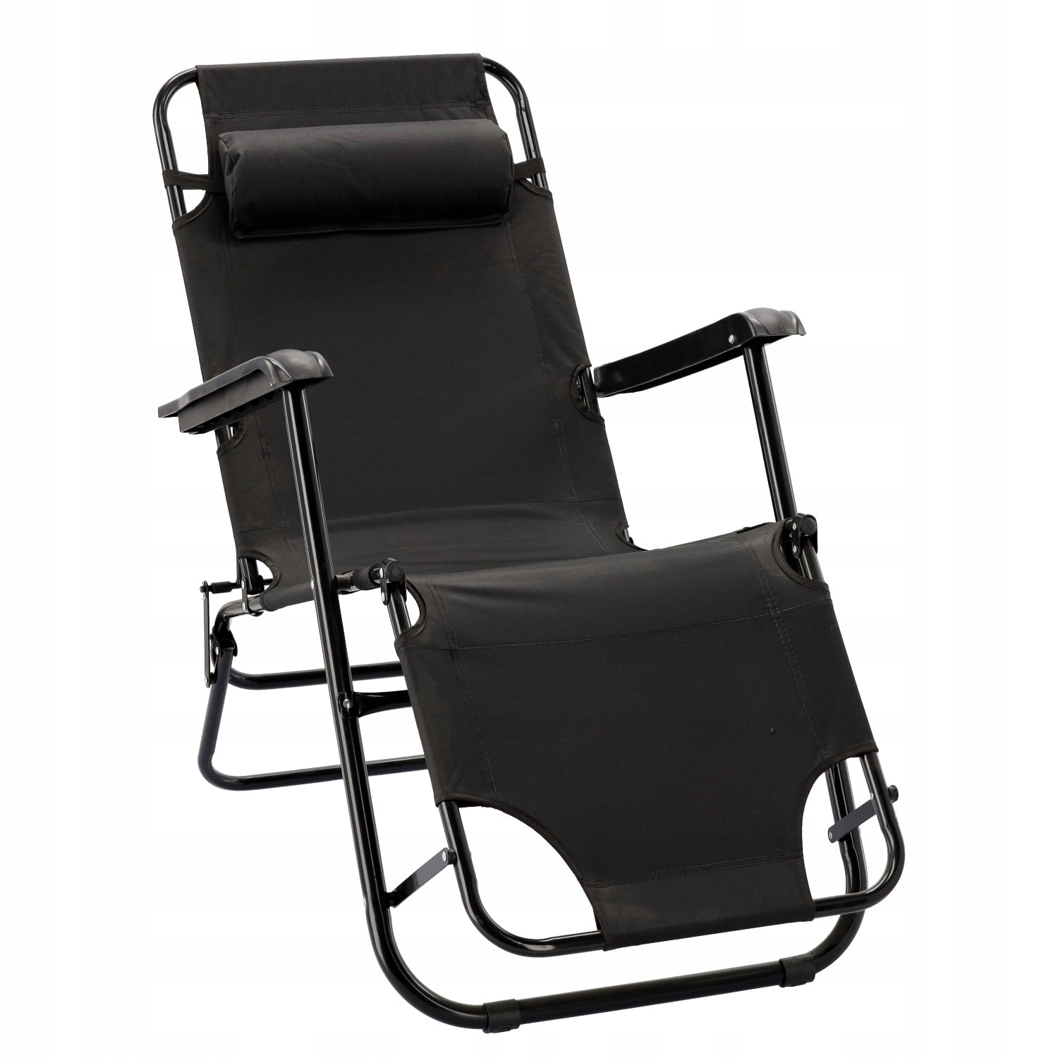 Folding Garden Sun Lounger with Headrest Black Adjustable GardenLine Packaging status original