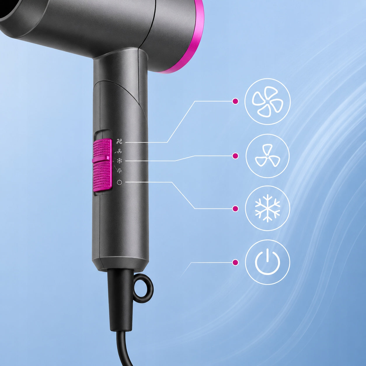 Folding Hair Dryer 1800W Cold Air Ionization Lightweight Tourist Manufacturer code QYD