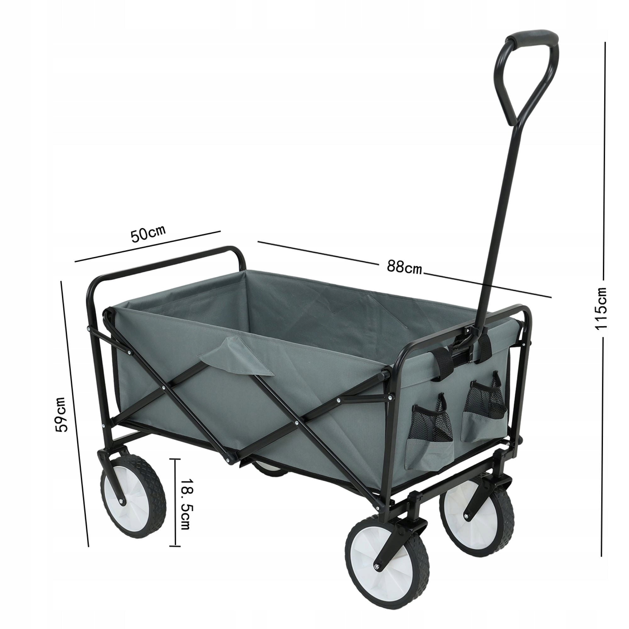 Folding Hiking Beach Cart with Platic Wheels Large 145L Grey Packaging status original