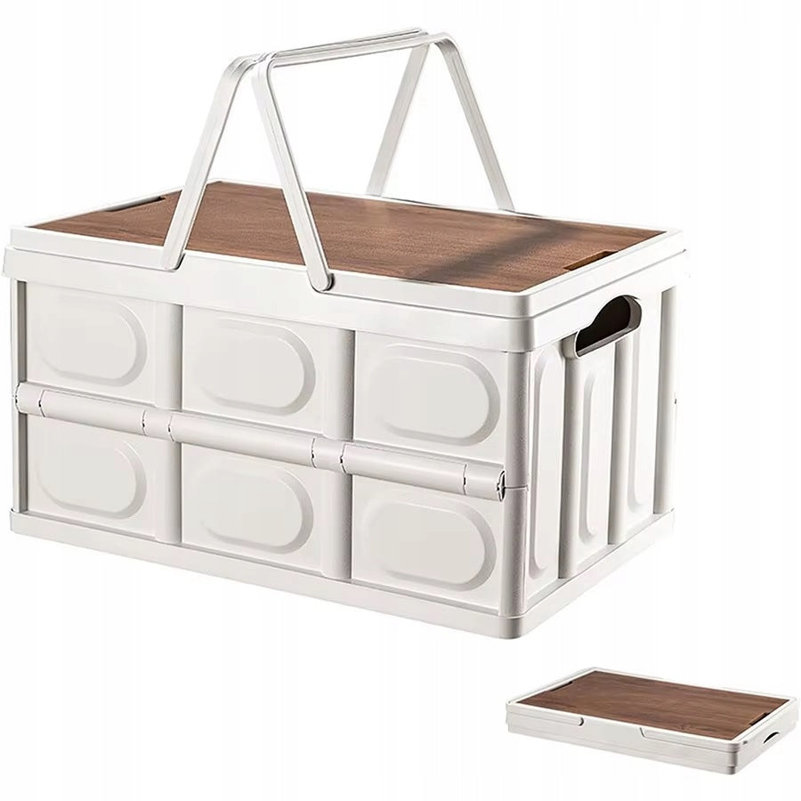 Folding Picnic Basket with Wooden Top 12L