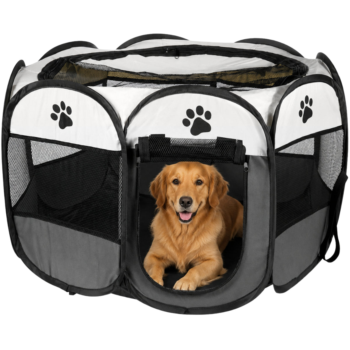 Folding Playpen for Dog Cat Puppies Kitten Light Bed Grey - L