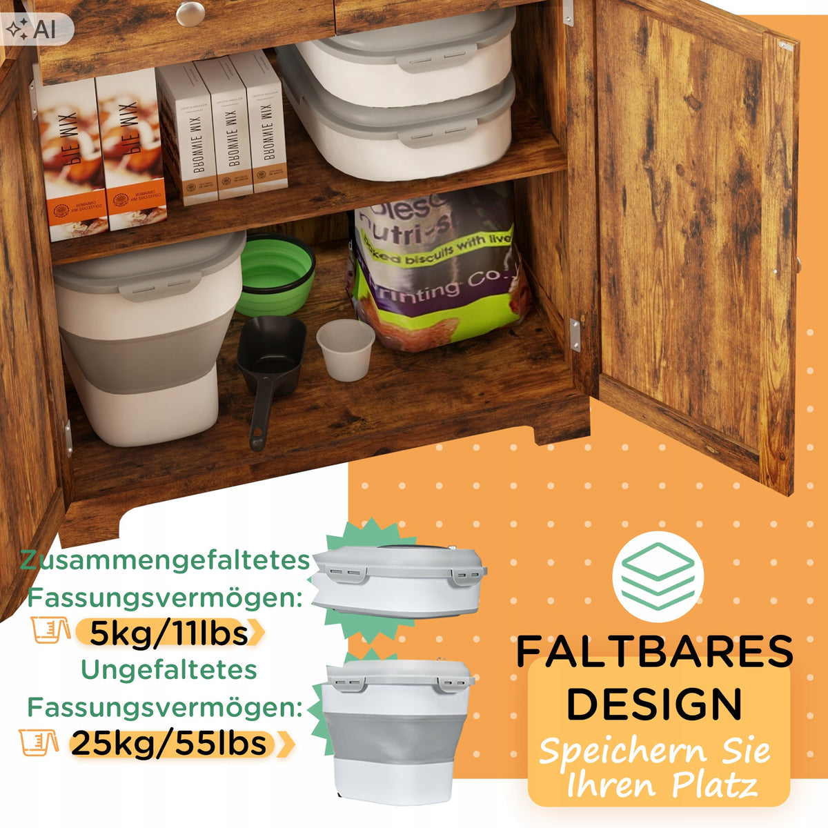 Folding container for dry food PawHut 44x32x37cm white-grey Brand PawHut