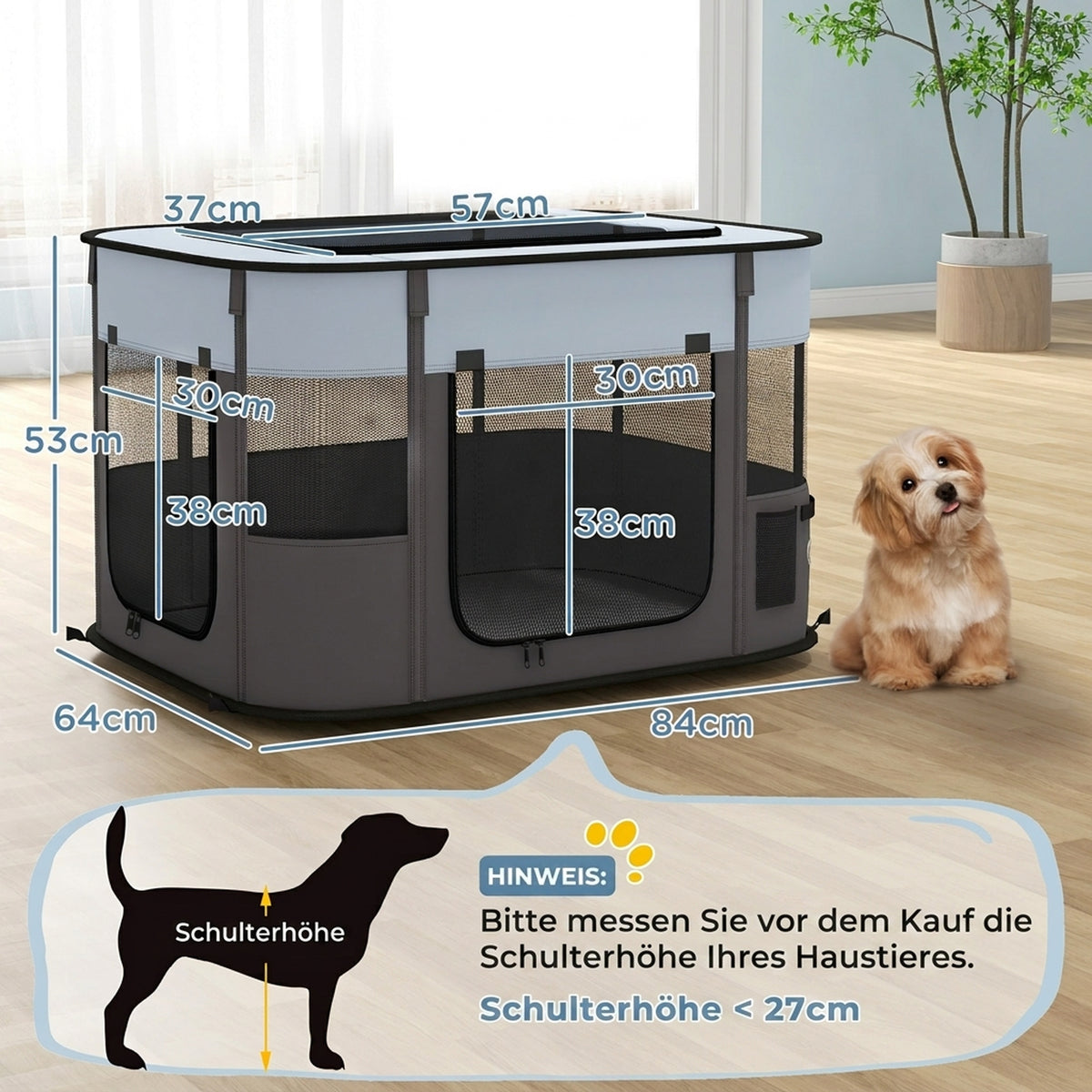 Folding dog playpen made of Oxford fabric and breathable mesh 84x64x53 cm Manufacturer code D06-217V01GY