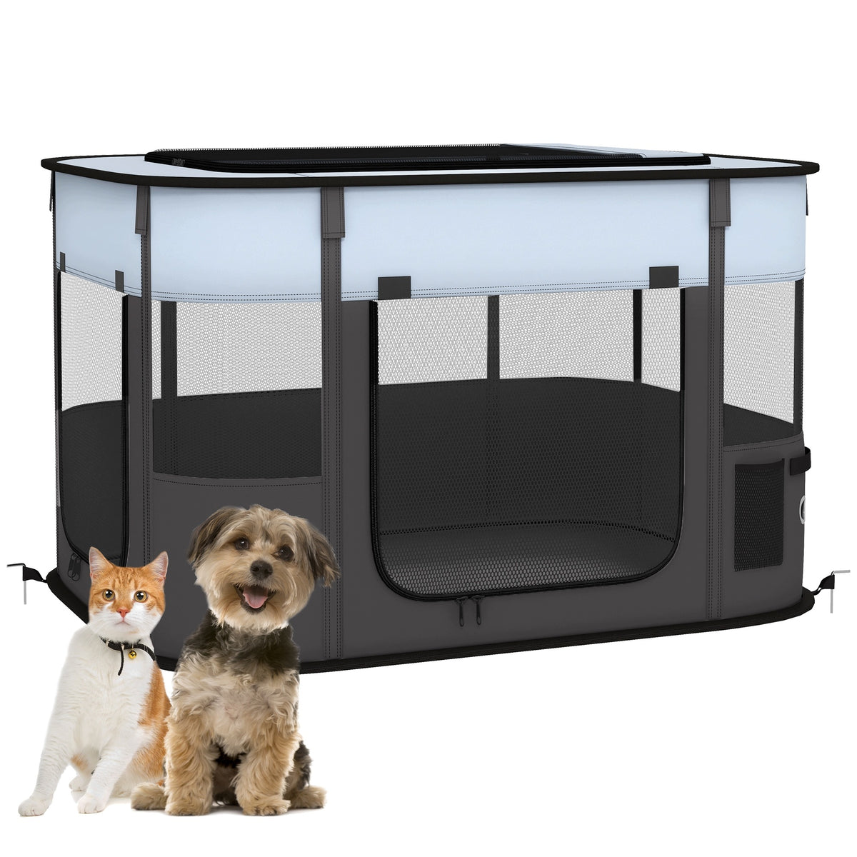 Folding dog playpen made of Oxford fabric and breathable mesh 84x64x53 cm
