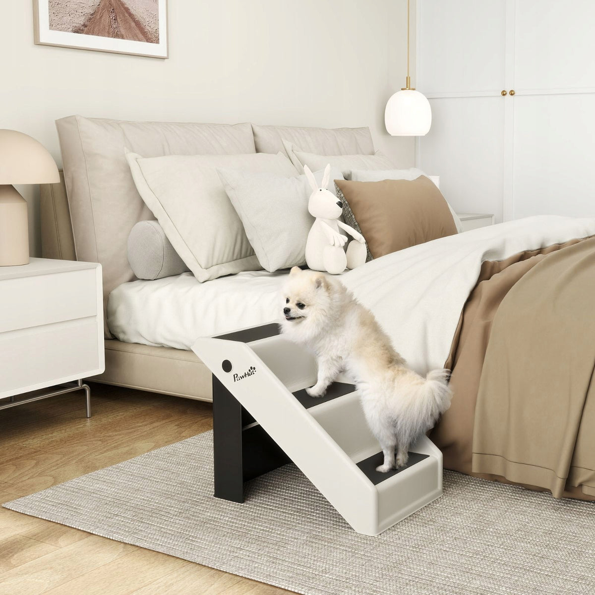 Folding dog staircase 3 steps, 36,5 cm, cream Brand no brand
