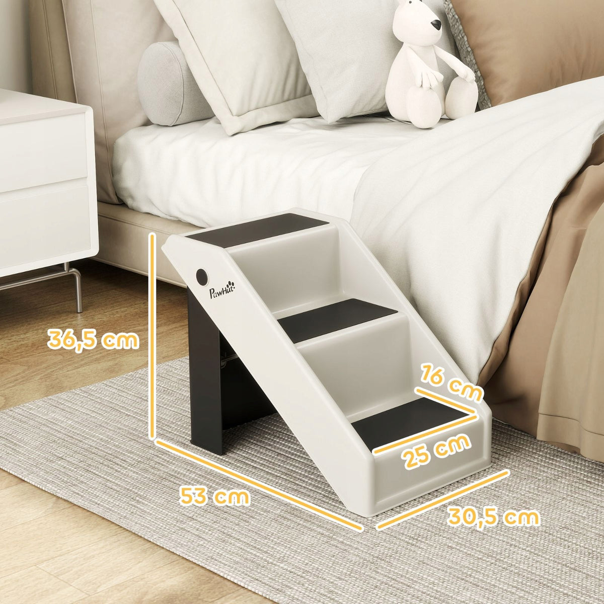 Folding dog staircase 3 steps, 36,5 cm, cream Maximum load 10 kg