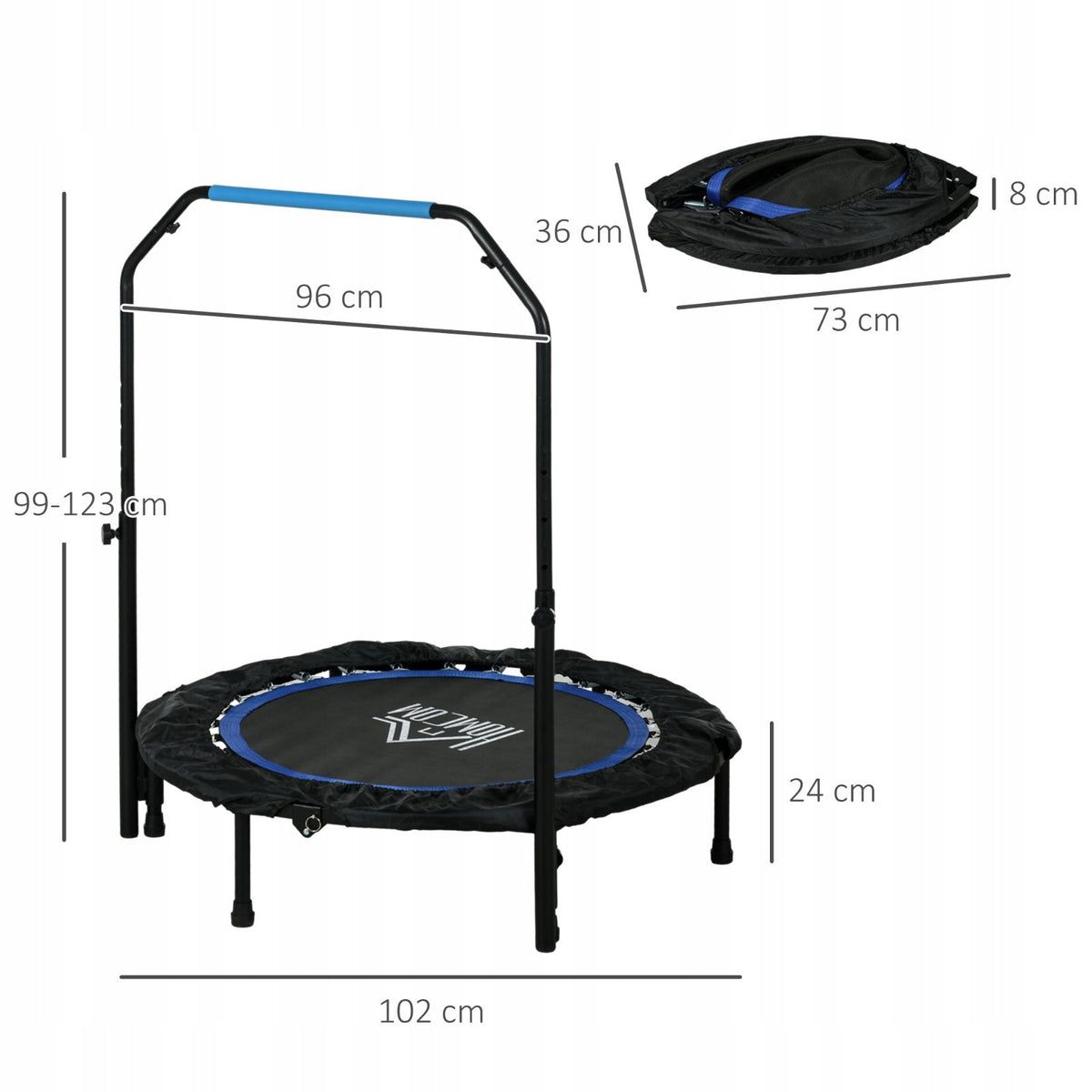 Folding fitness trampoline with adjustable handle Ø102x123H cm Manufacturer code 260441719001