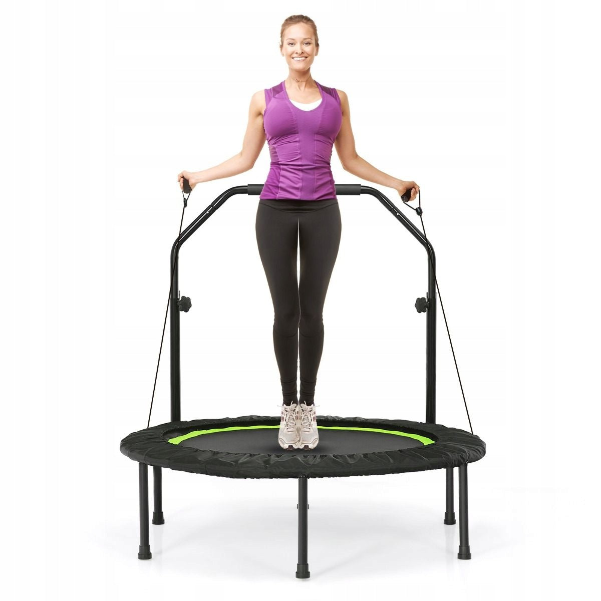 Folding fitness trampoline with adjustable height 2 bands Costway