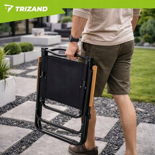 Folding garden chair with wooden armrests, black balcony, Manufacturer code Krzesło ogrodowe czarne Trizand 27552
