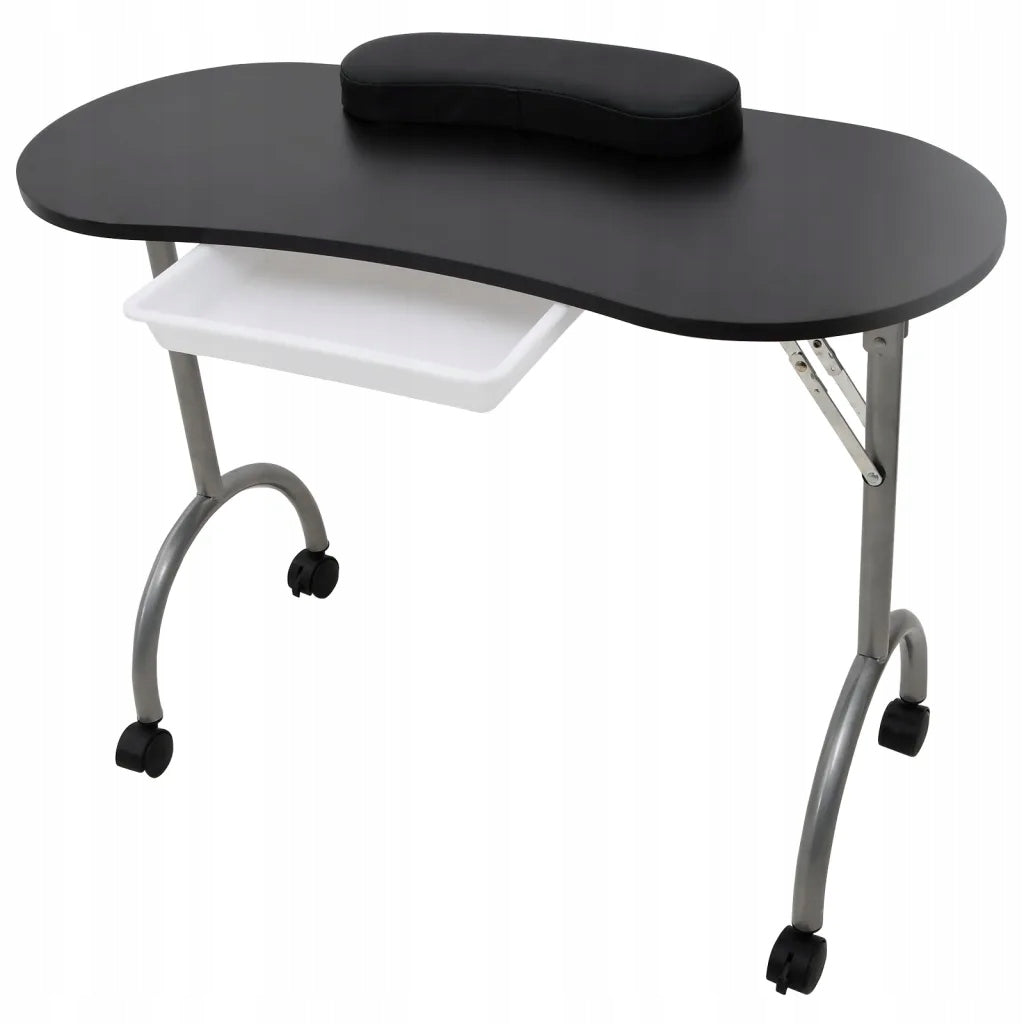 Folding manicure table with pillow and drawer, black, 90x37x68 cm