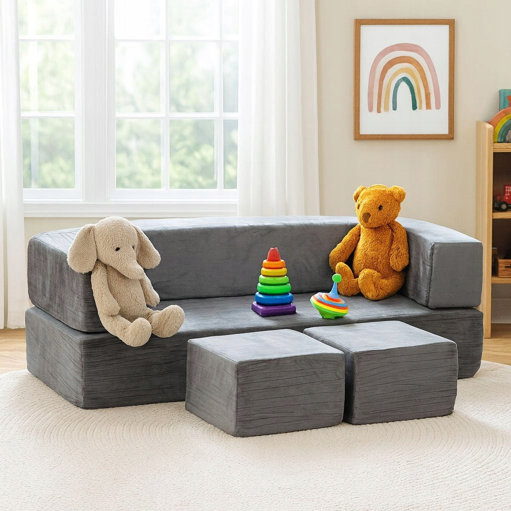 Folding modular sofa for children DIY 4 soft cushions - grey ECOTOYS Packaging status original