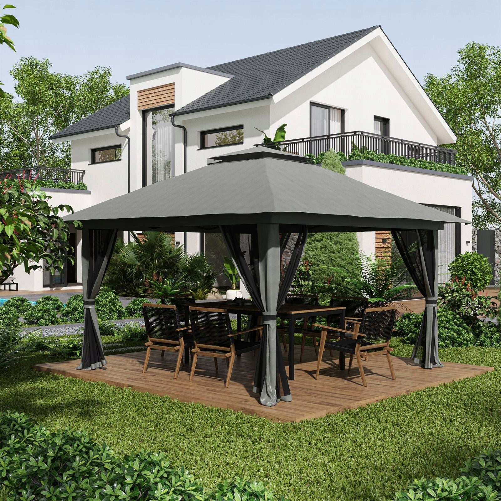 Folding pavilion 4x4m, dark grey, UV Length 392 m