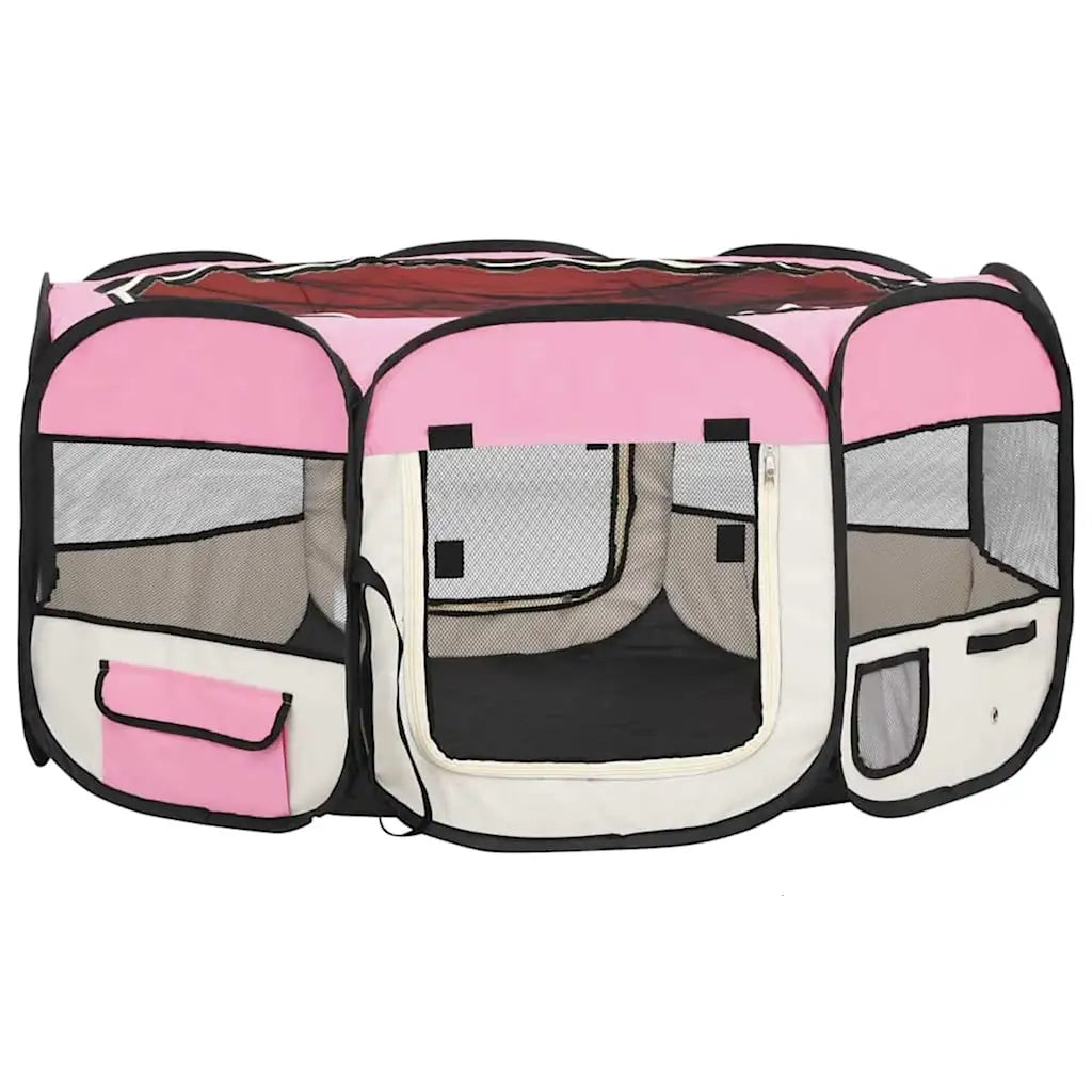 Folding playpen for dog, with bag, pink, 145x145x61 cm