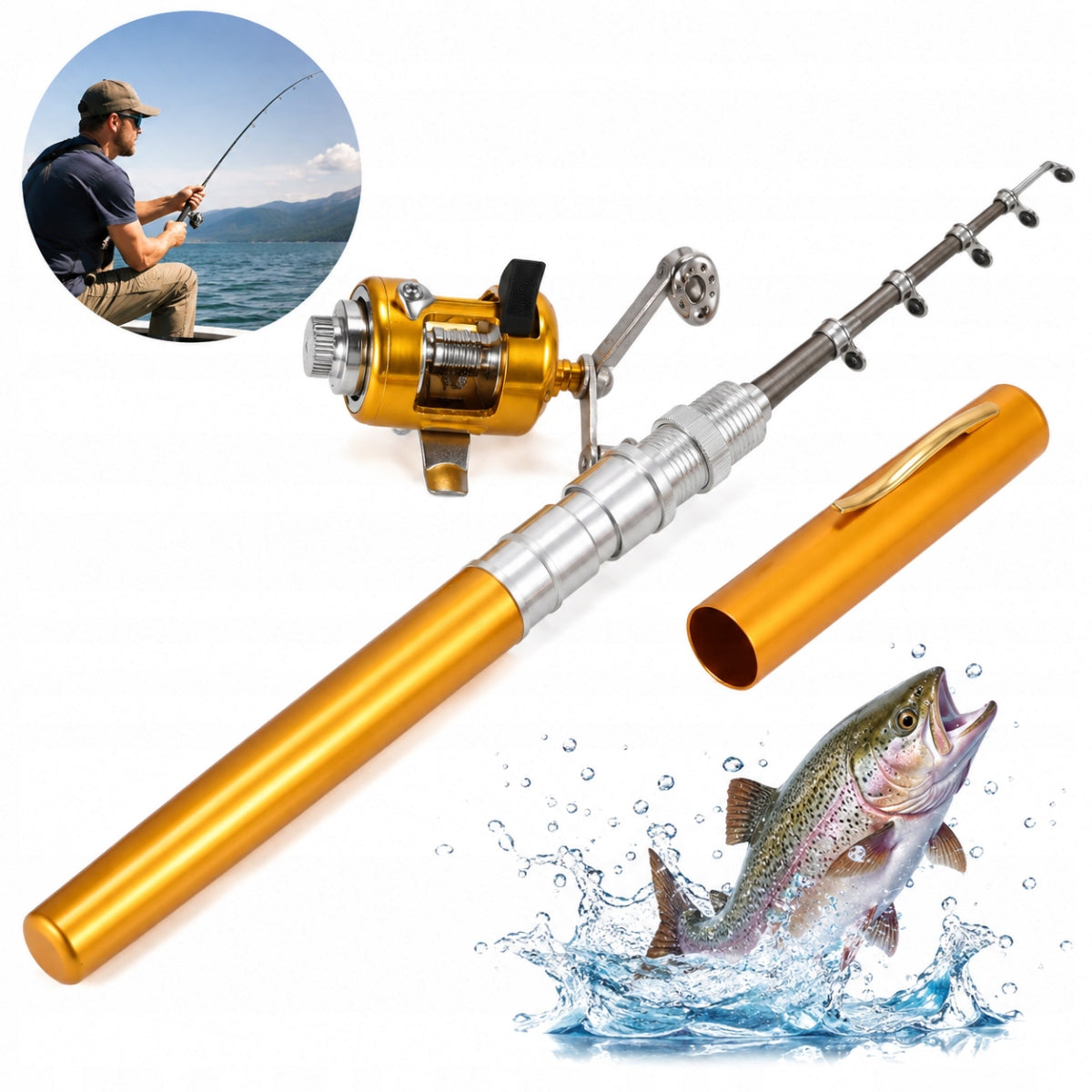 Folding rod mini 95cm – with reel, fiberglass, for travel