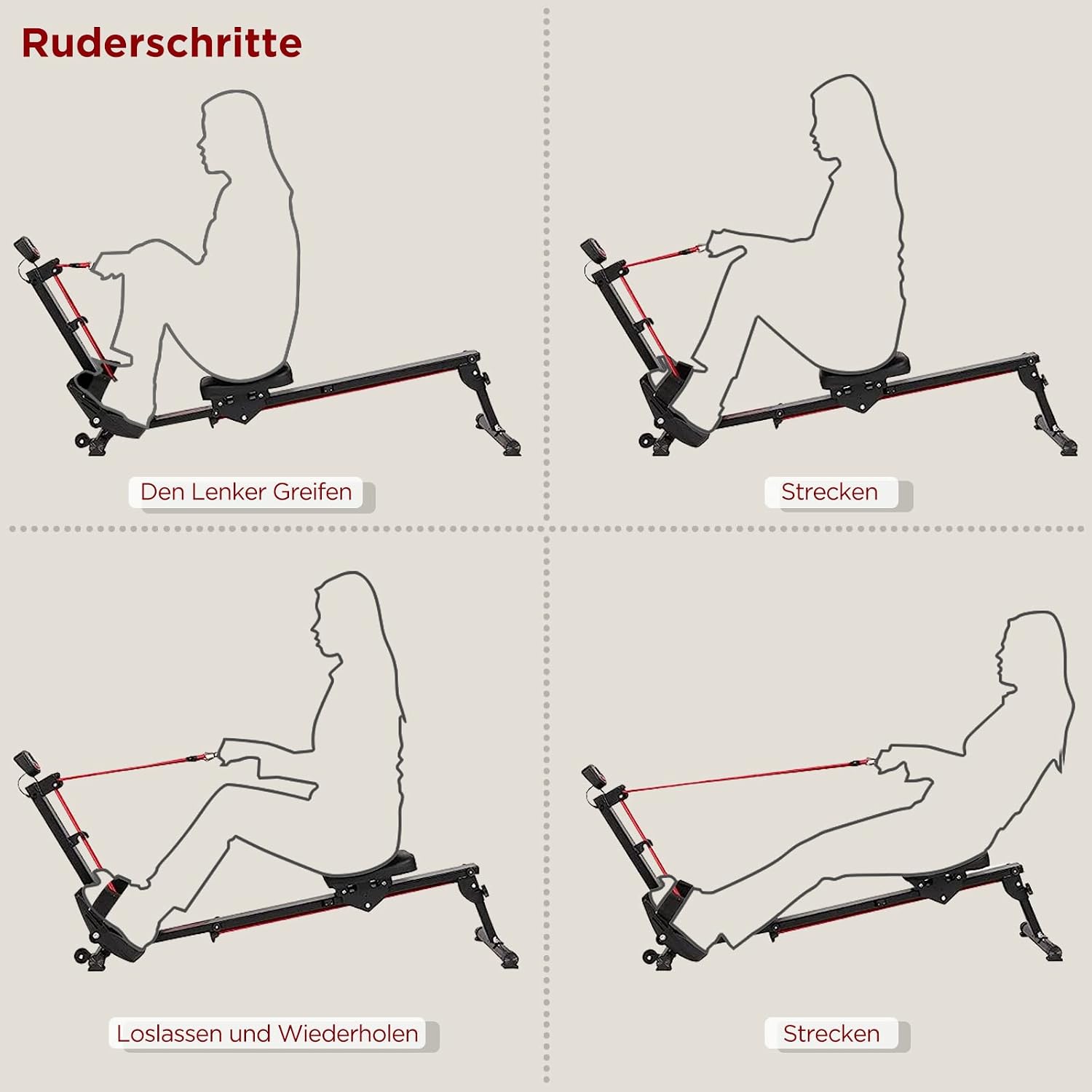 Folding rowing machine Tvdugim 3 resistance levels LCD red 100 kg Manufacturer code 5904031883111