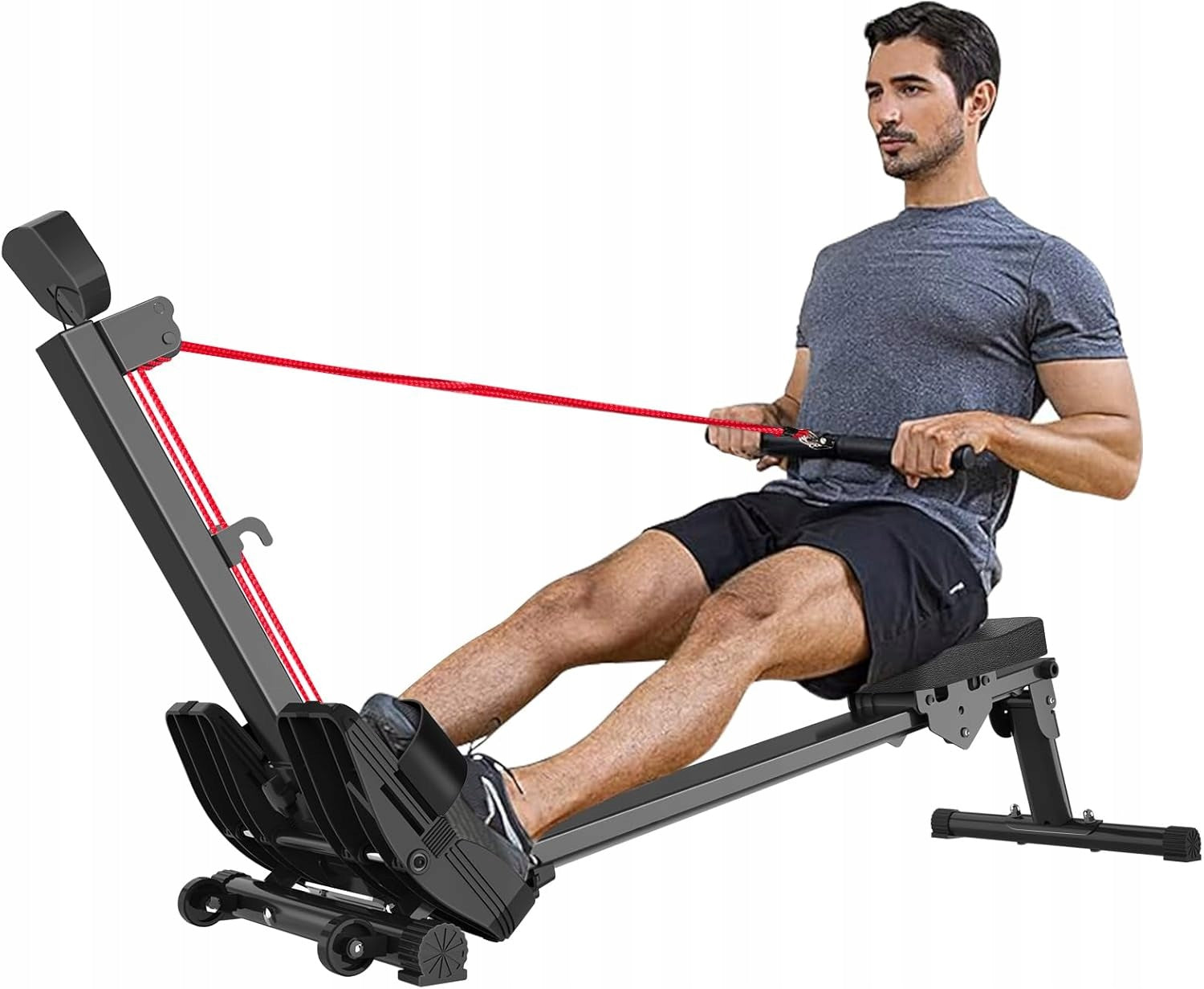 Folding rowing machine Tvdugim 3 resistance levels LCD red 100 kg